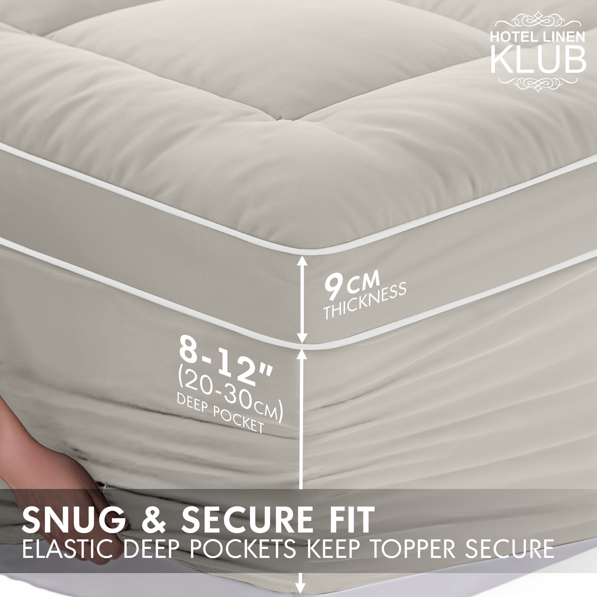 Hotel Linen Klub Fitted Mattress Topper Plain – 800 GSM Premium - Deep Pocket with All-around Elastic - Stone