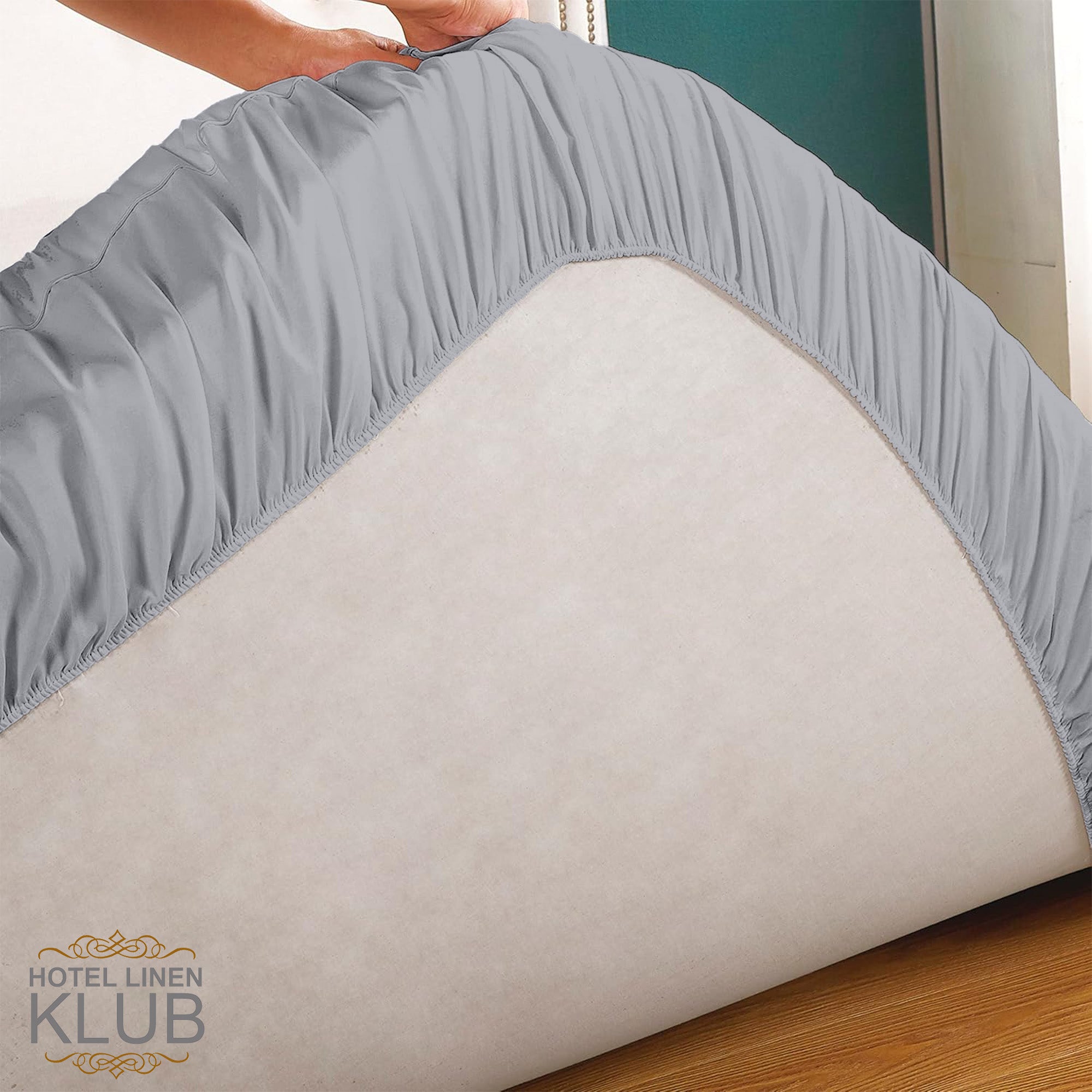 Hotel Linen Klub Fitted Mattress Topper Plain – 800 GSM Premium - Deep Pocket with All-around Elastic - Light Grey