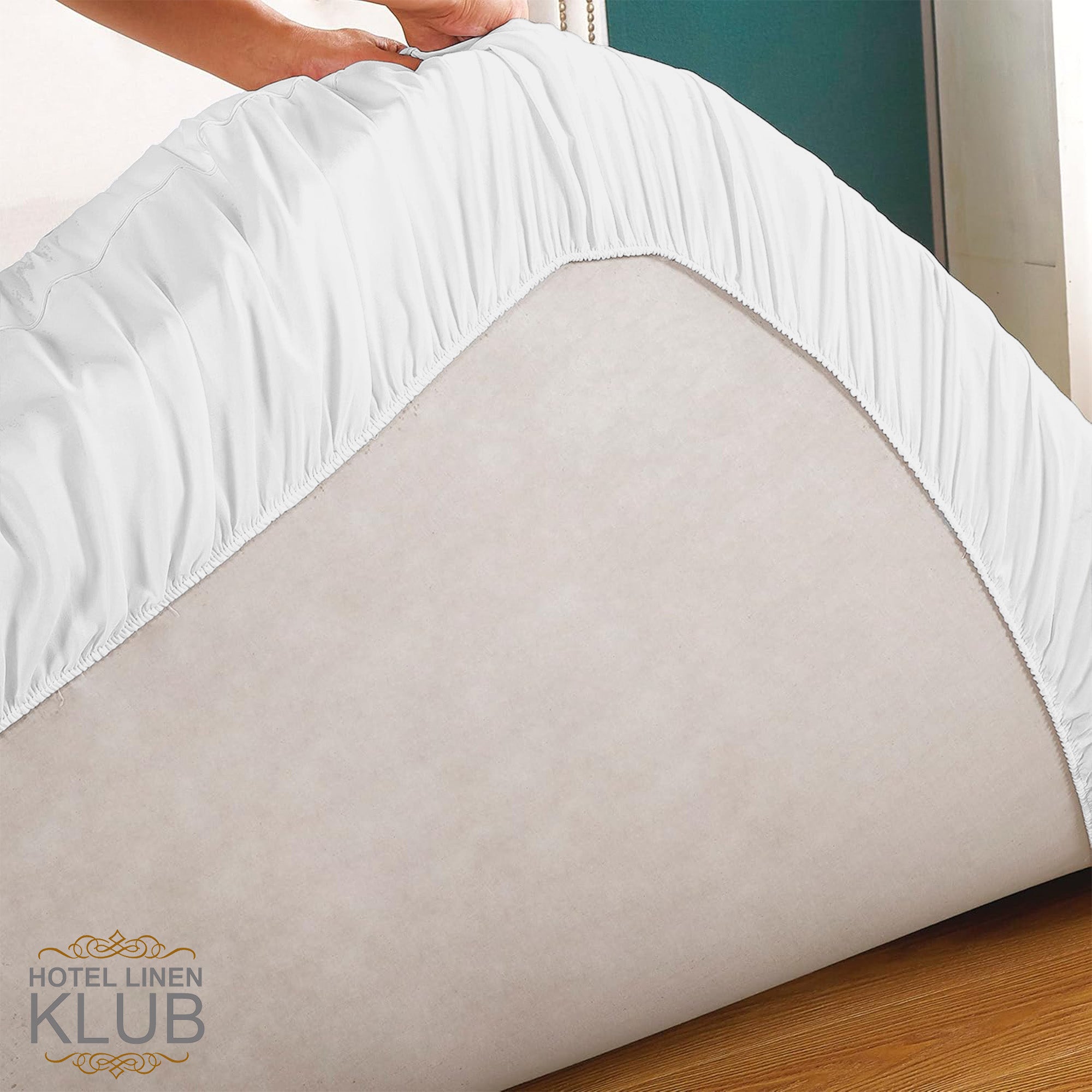 Hotel Linen Klub Fitted Mattress Topper Plain – 800 GSM Premium - Deep Pocket with All-around Elastic - White