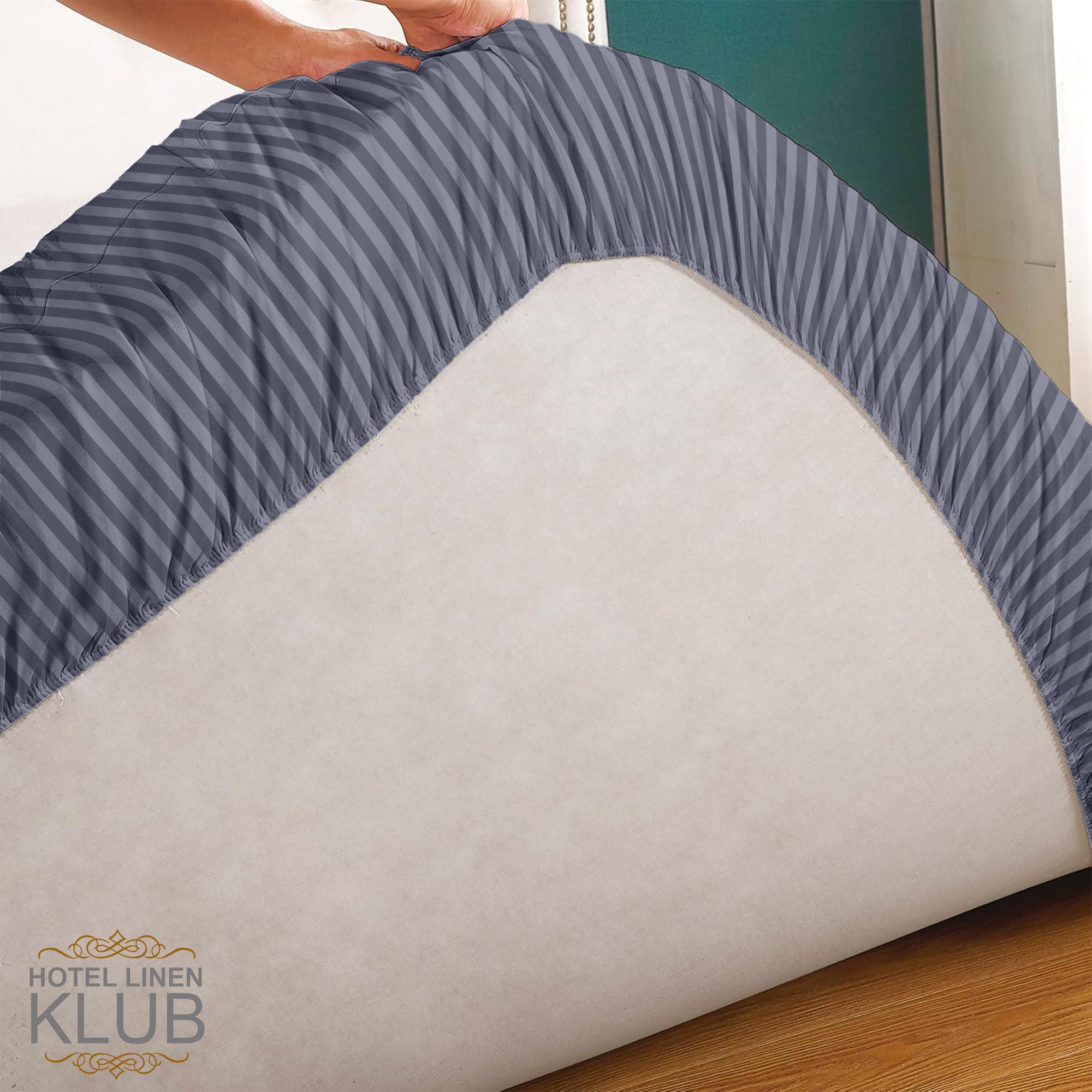 Hotel Linen Klub Fitted Mattress Topper Striped – 800 GSM Premium - Deep Pocket with All-around Elastic - Dark Grey