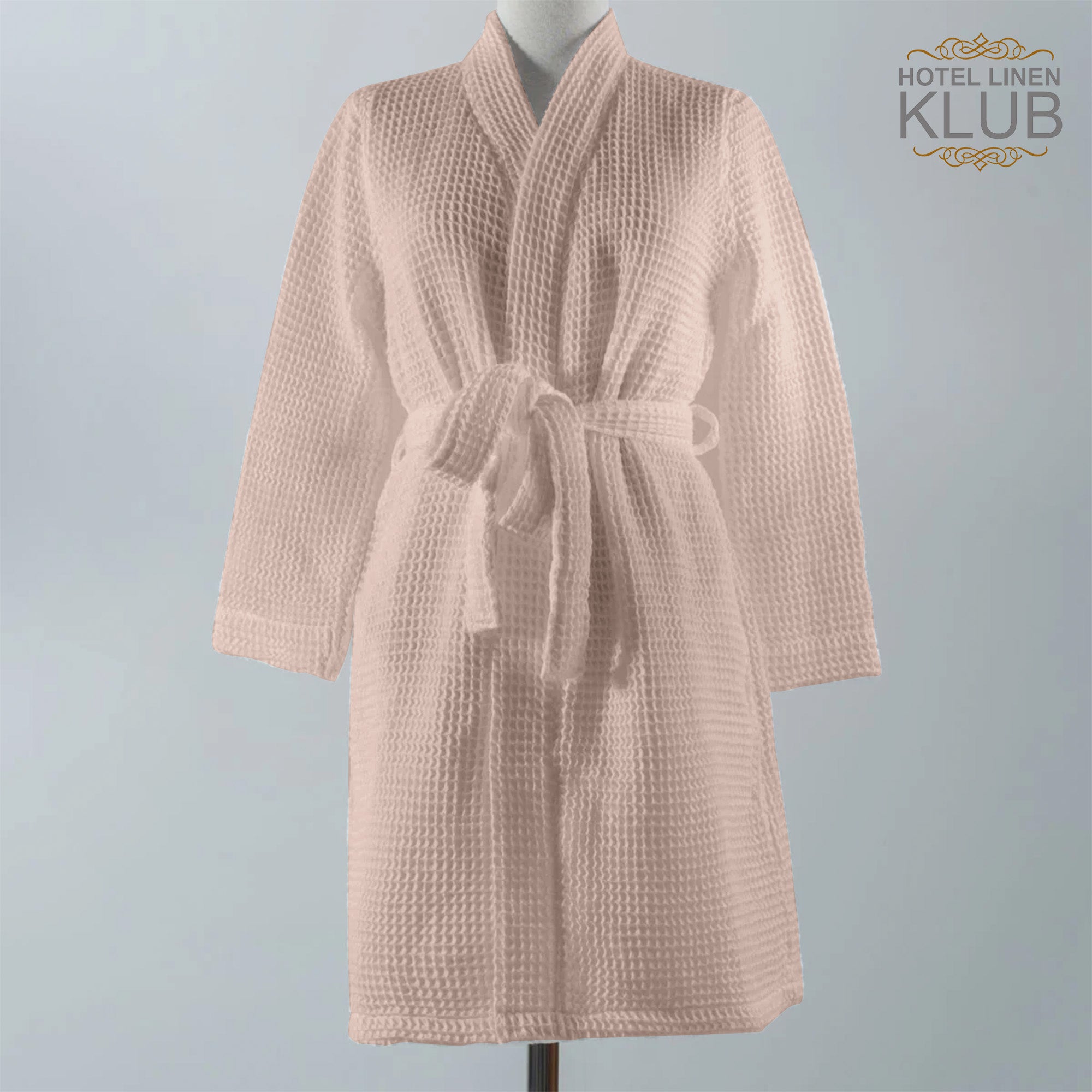 Hotel Linen Klub Cotton Bathrobe Free Size - Unisex Waffle Weave with Belt & Pockets - Beige