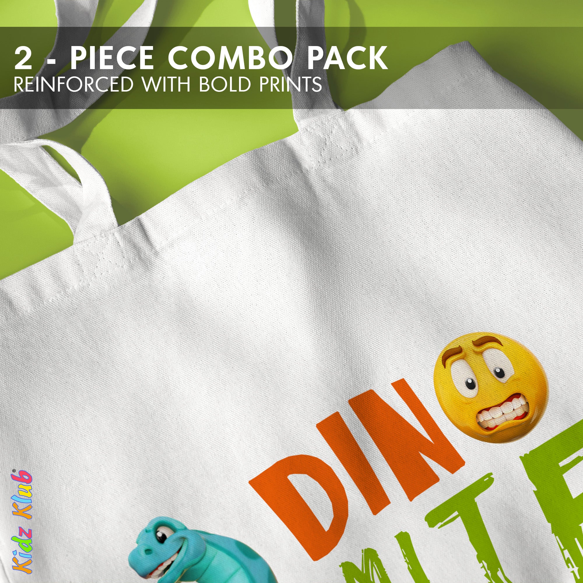 Kidz Klub Cotton Tote bag 40x40 Newmoji design - Pack of 2 - #Love & Dinomite