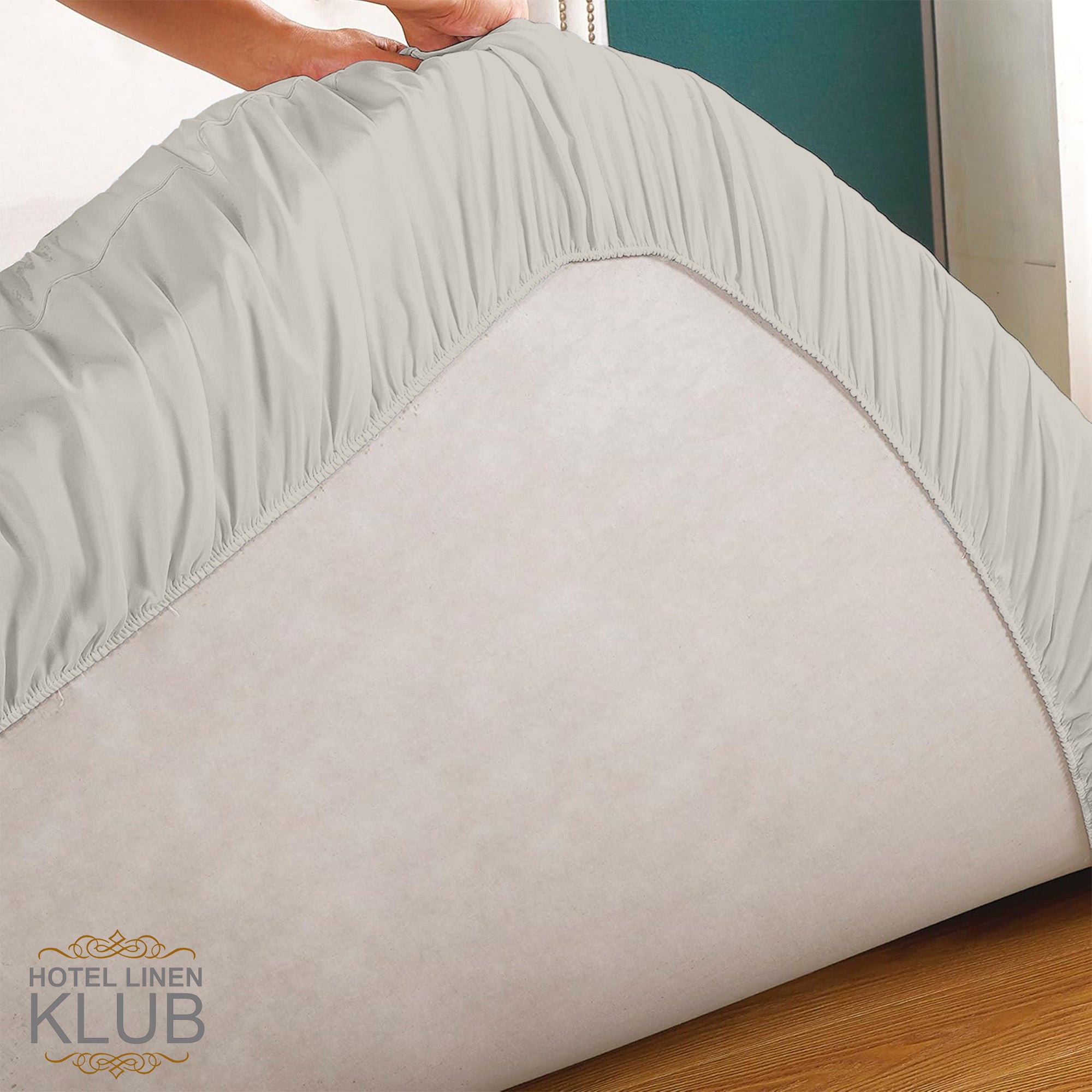 Hotel Linen Klub Fitted Mattress Topper Plain – 800 GSM Premium - Deep Pocket with All-around Elastic - Stone