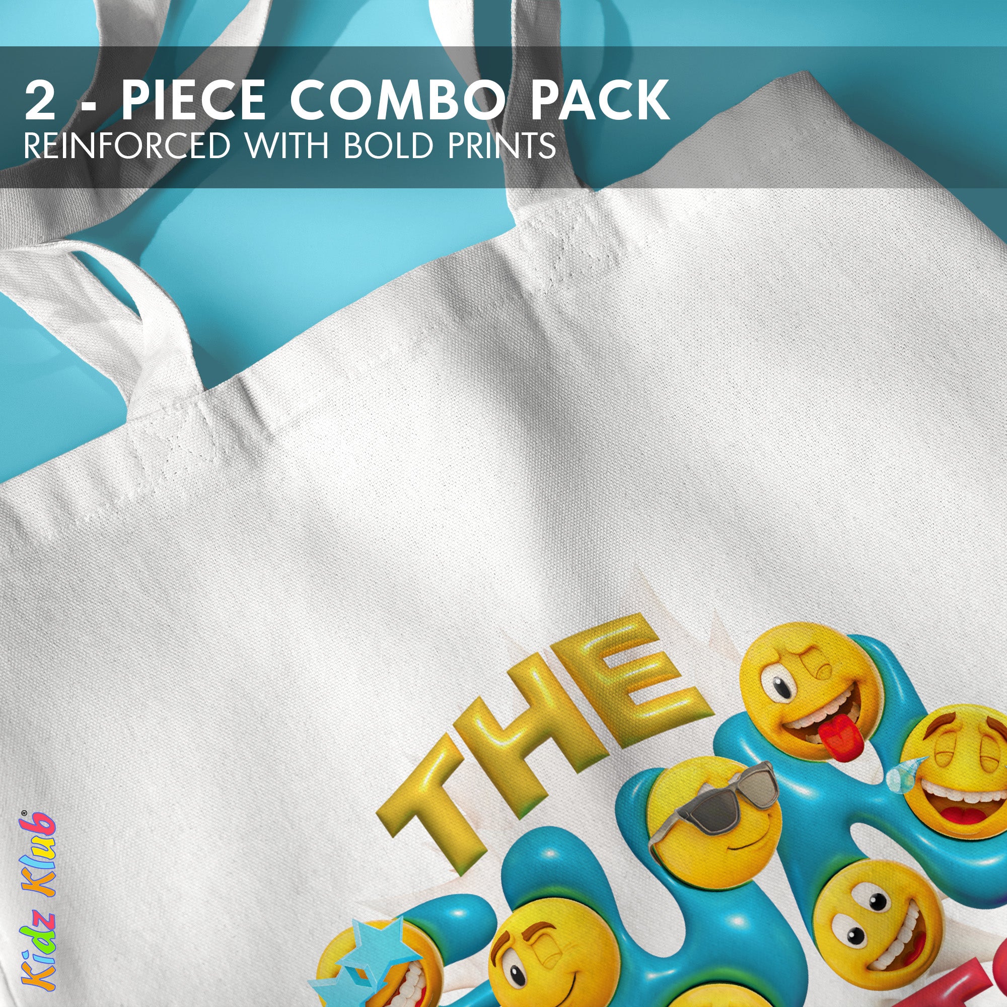 Kidz Klub Cotton Tote bag 40x40 Newmoji design - Pack of 2 - #Love & Fun Starts Here