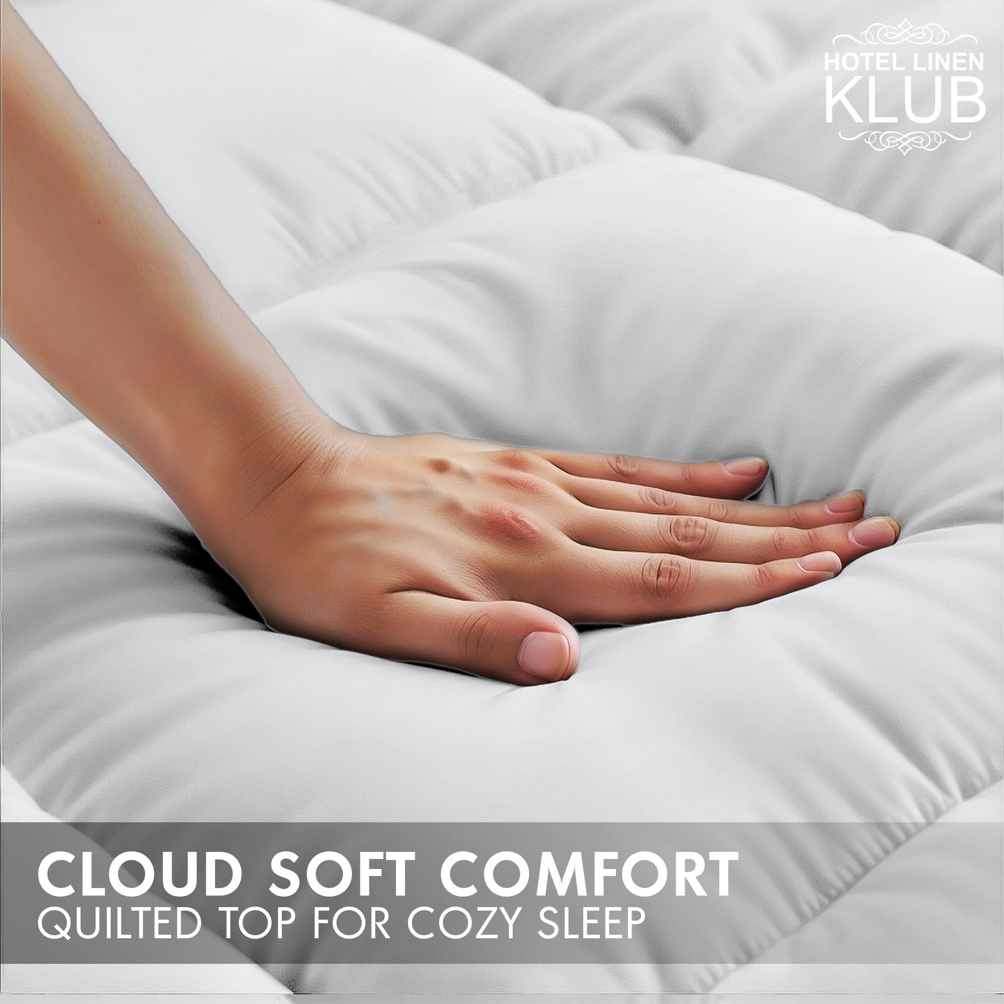 Hotel Linen Klub Fitted Mattress Topper Plain – 800 GSM Premium - Deep Pocket with All-around Elastic - White
