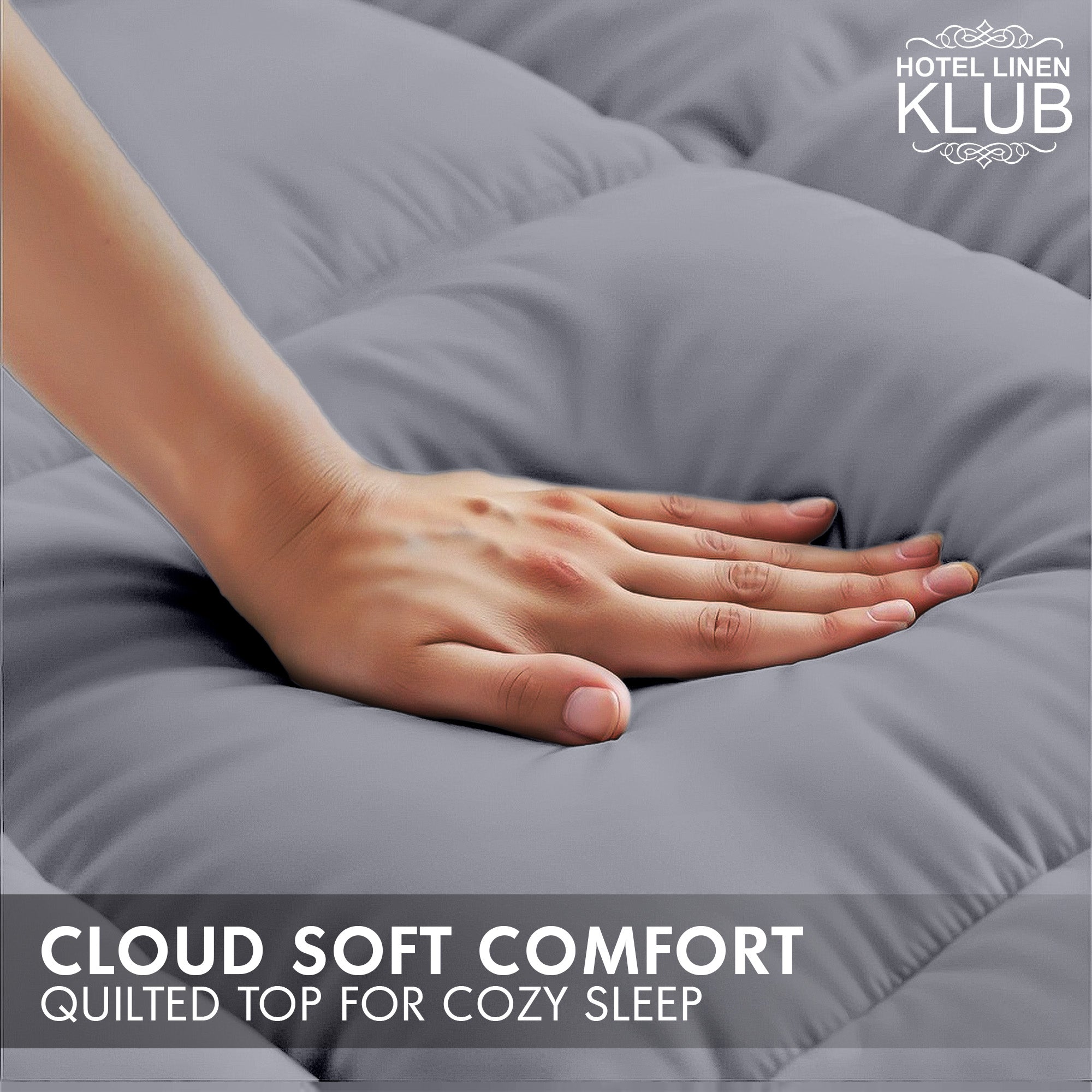 Hotel Linen Klub Fitted Mattress Topper Plain – 800 GSM Premium - Deep Pocket with All-around Elastic - Light Grey