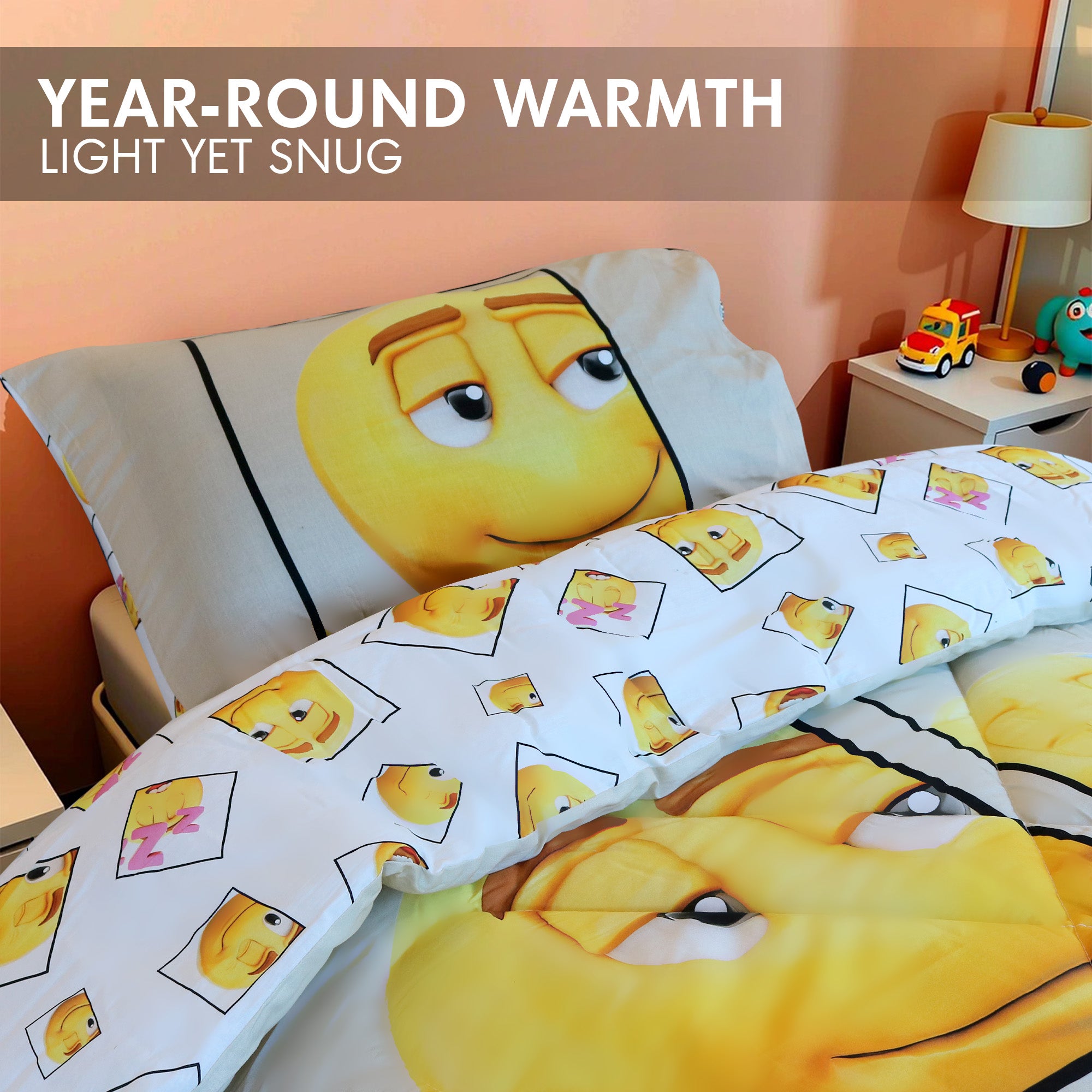 Kidz Klub 2-Piece Kids Emoji Smiley Comforter Set (160x220cm)