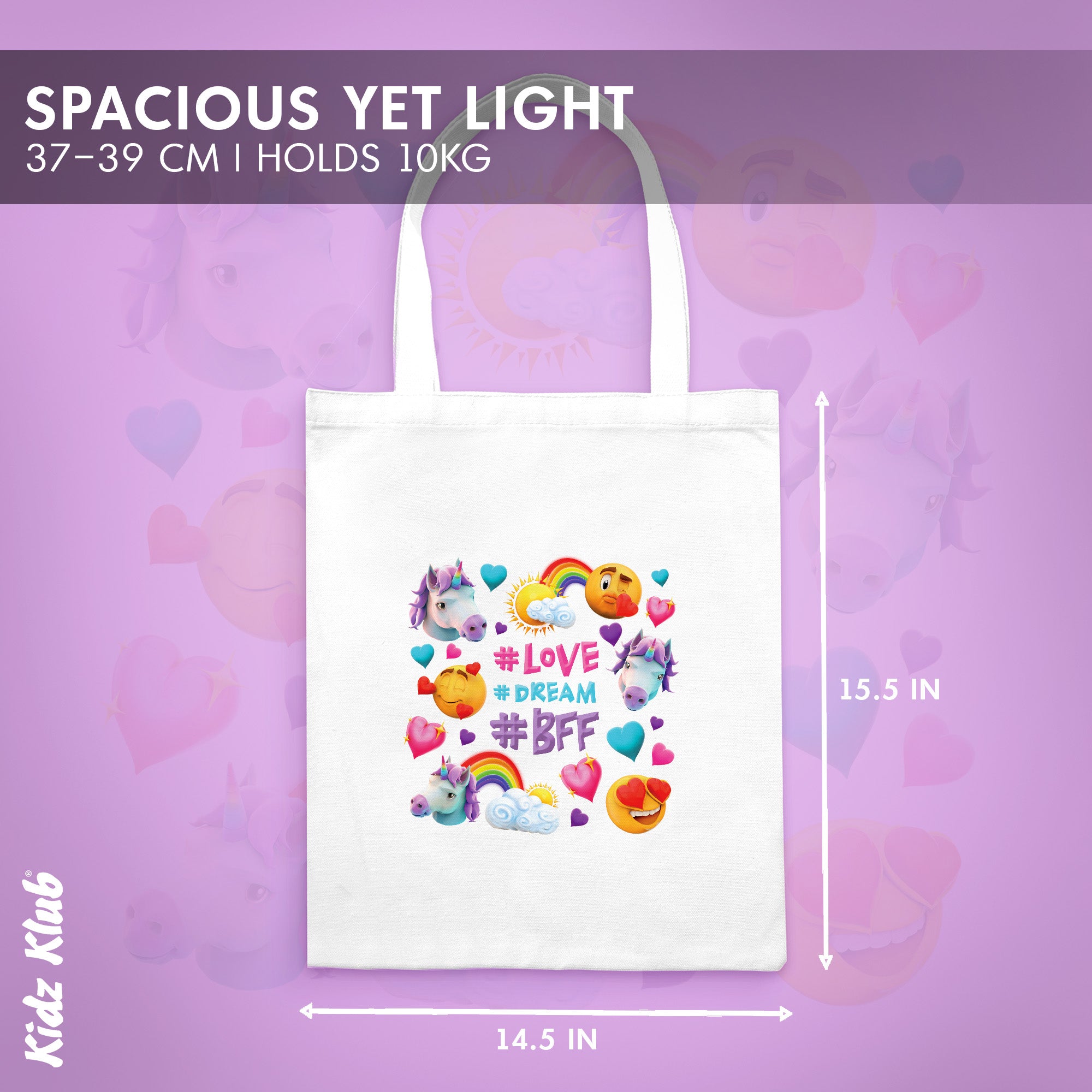 Kidz Klub Cotton Tote bag 40x40 Newmoji design - Pack of 2 - #Love & Dinomite