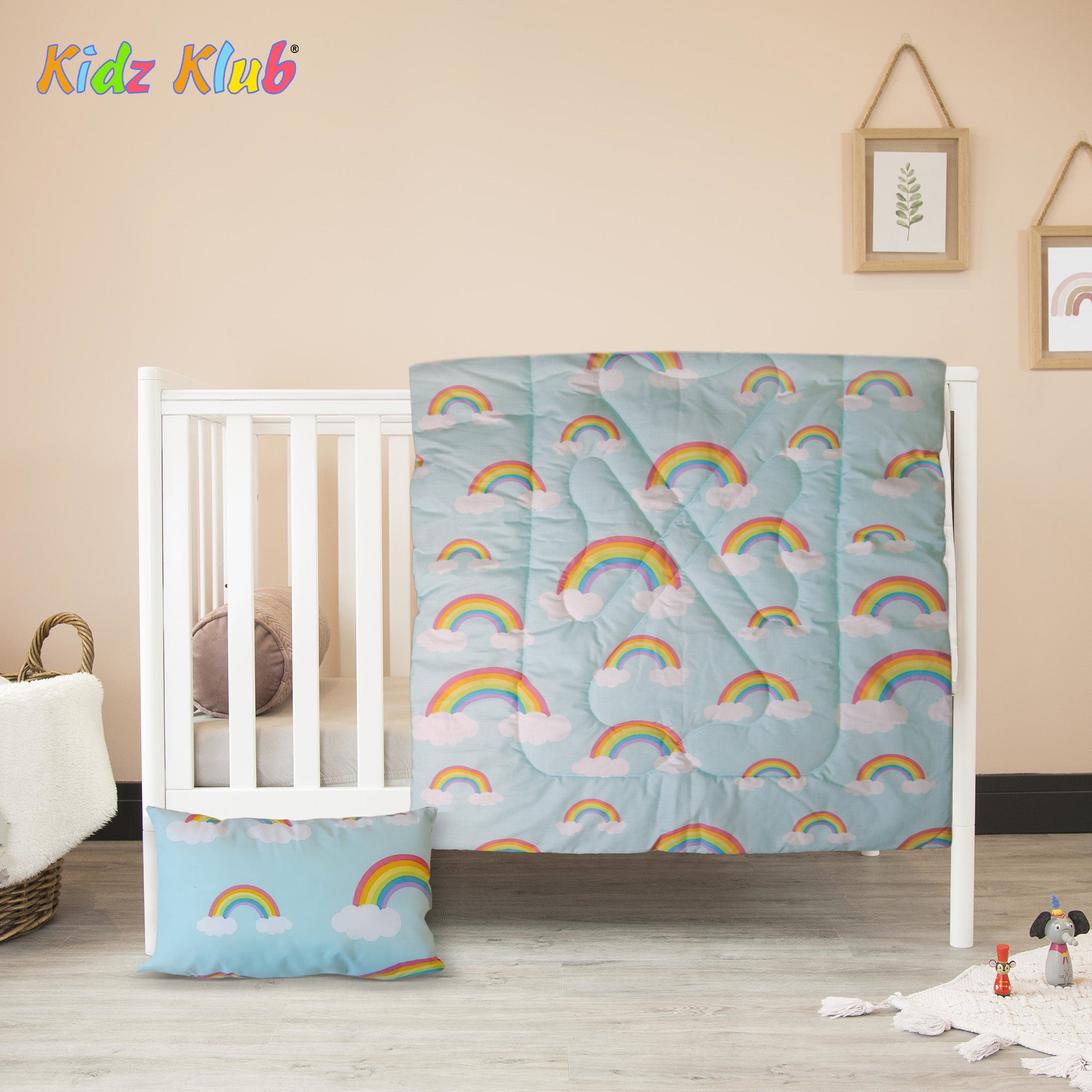 Kidz Klub 7-Piece Baby Cot Bedding Set – Soft Cotton, Cloud Blue Design