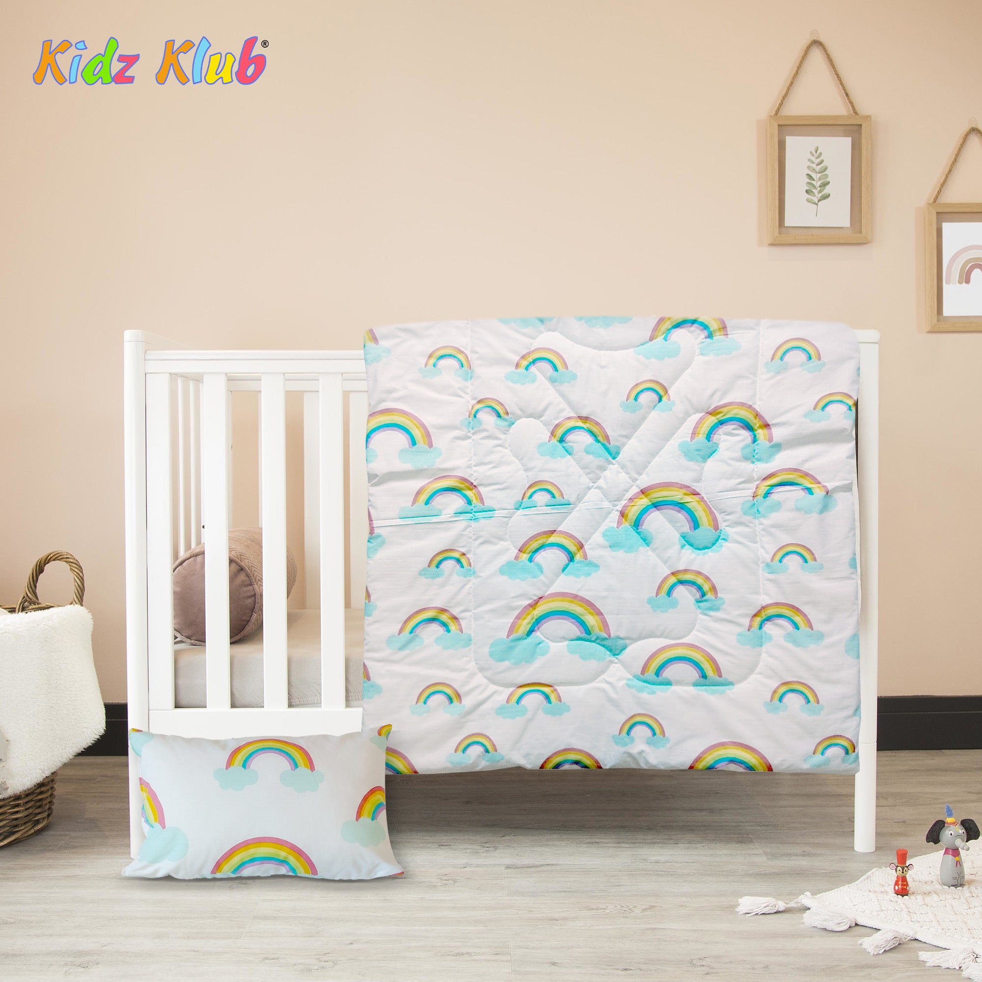 Kidz Klub 7-Piece Baby Cot Bedding Set – Soft Cotton, Cloud White Design