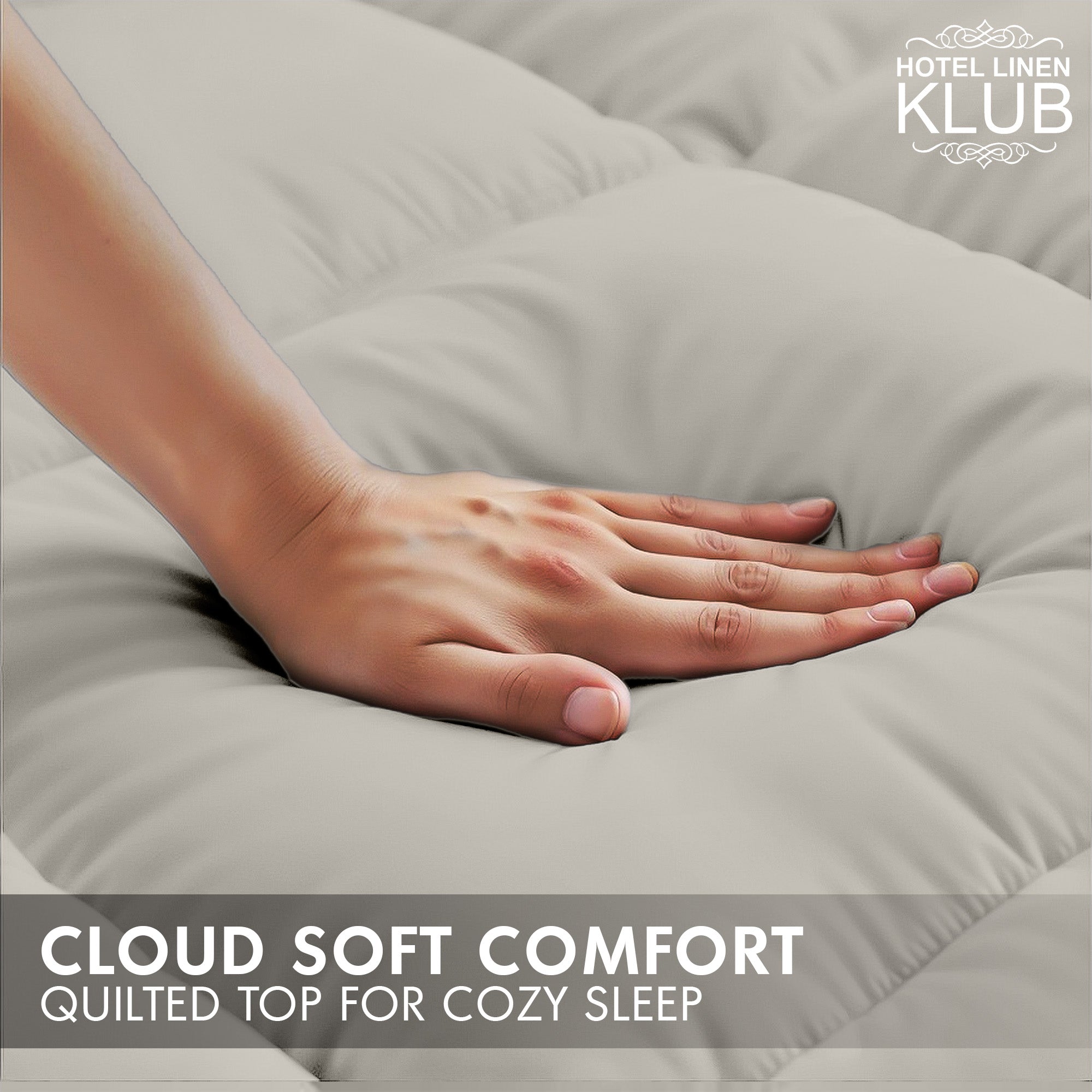 Hotel Linen Klub Fitted Mattress Topper Plain – 800 GSM Premium - Deep Pocket with All-around Elastic - Stone