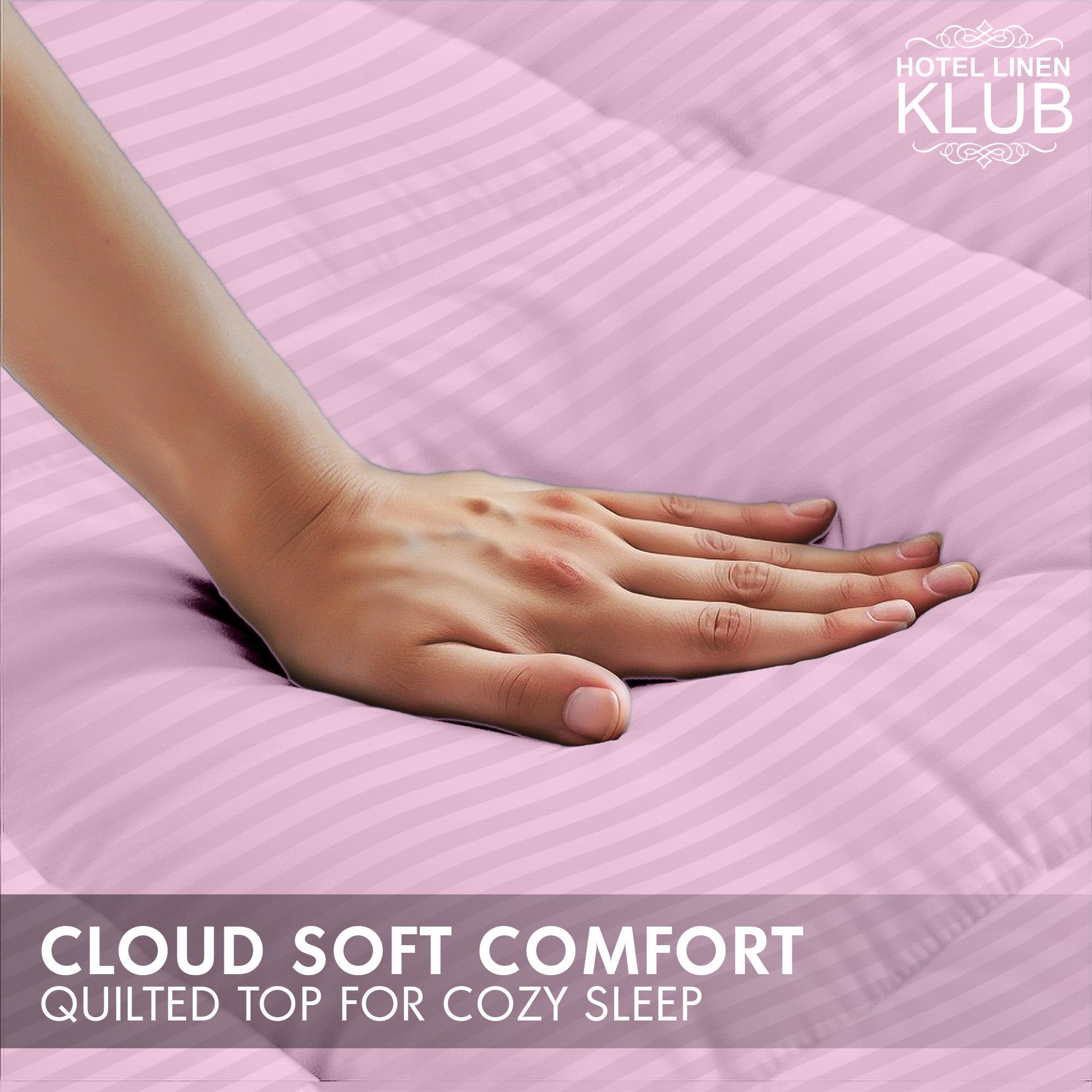 Hotel Linen Klub Fitted Mattress Topper Striped – 800 GSM Premium - Deep Pocket with All-around Elastic  - Pink