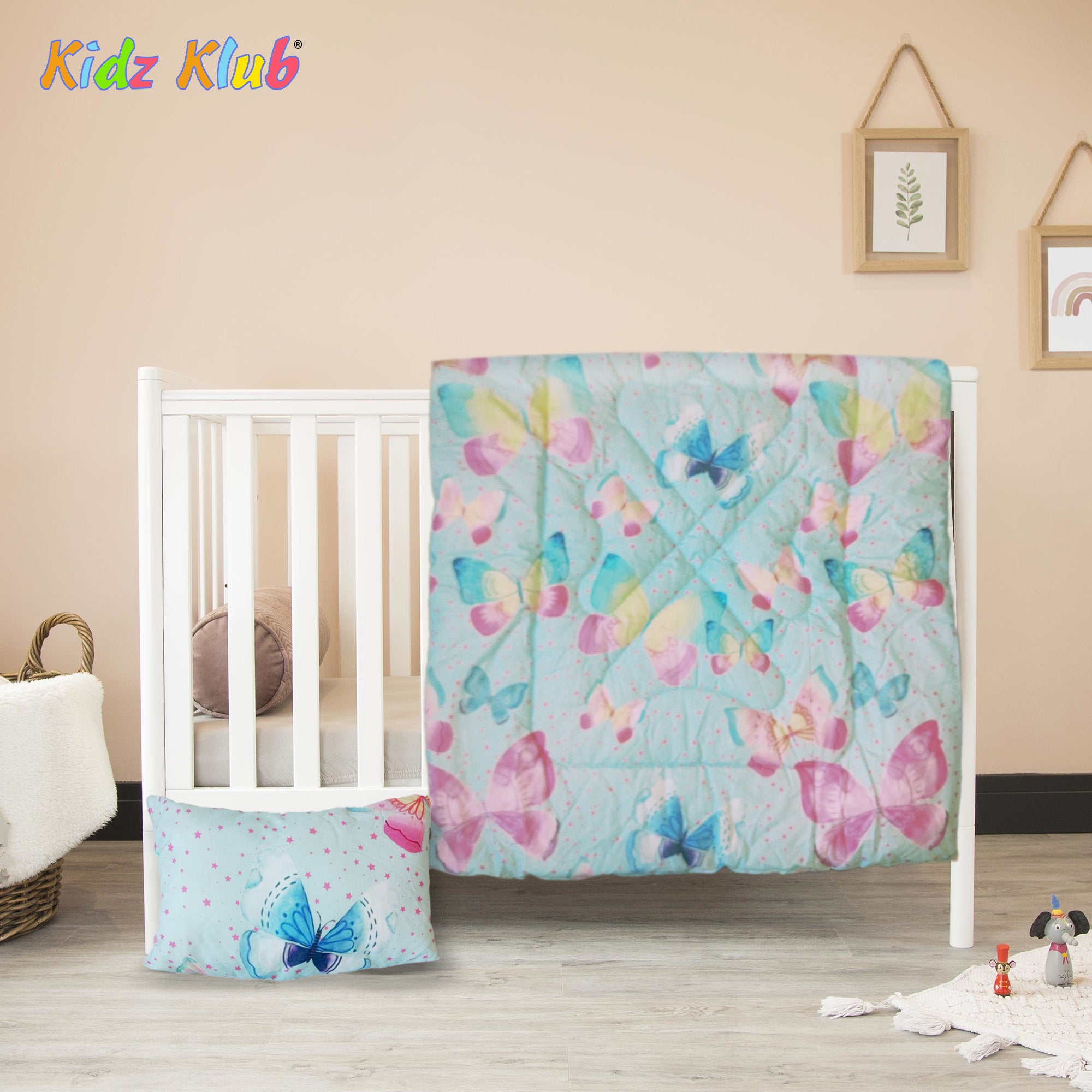 Kidz Klub 7-Piece Baby Cot Bedding Set – Soft Cotton, Blue Butterfly