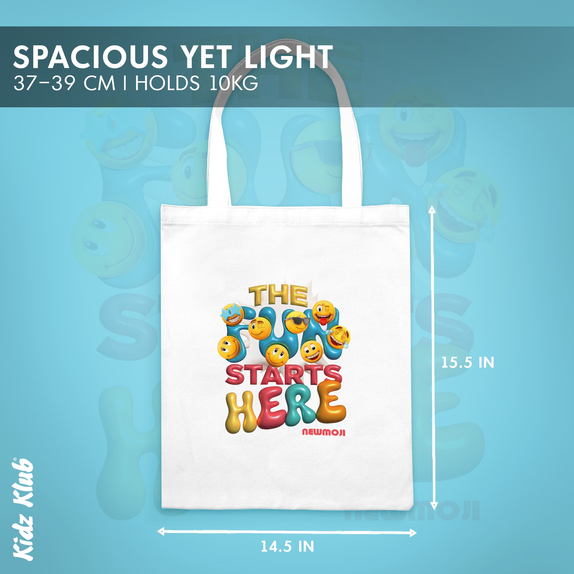 Kidz Klub Cotton Tote bag 40x40 Newmoji design - Pack of 2 - Fun Starts Here & Dinomite
