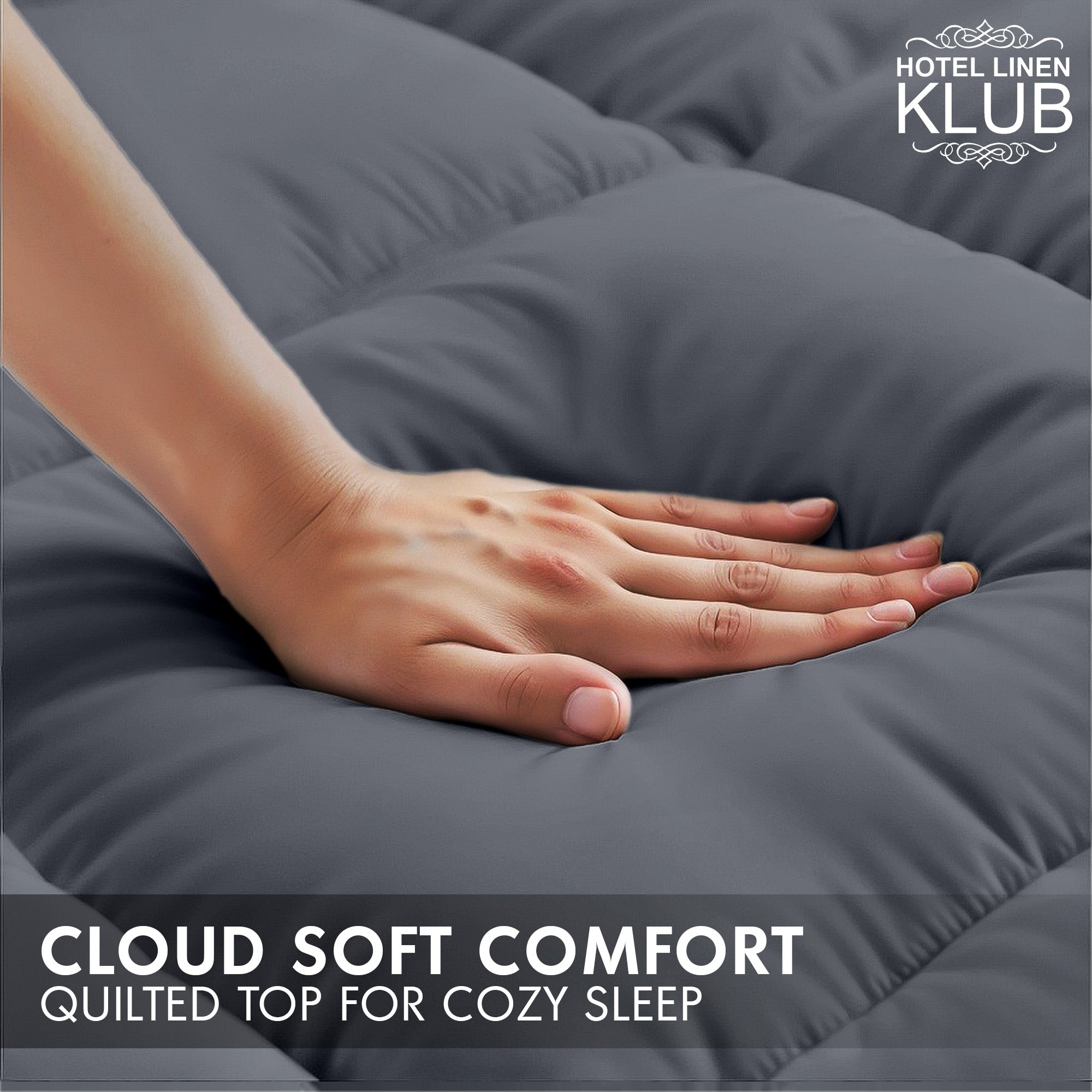 Hotel Linen Klub Fitted Mattress Topper Plain – 800 GSM Premium - Deep Pocket with All-around Elastic - Dark Grey