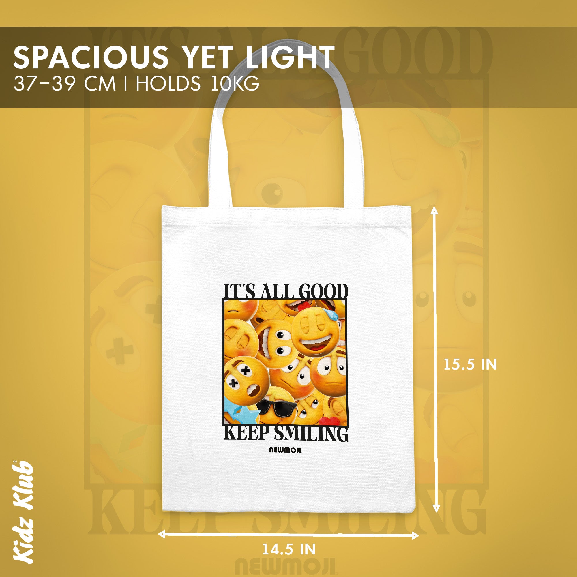 Kidz Klub Cotton Tote bag 40x40 Newmoji design - Pack of 2 - It's All Good & Fun Starts Here
