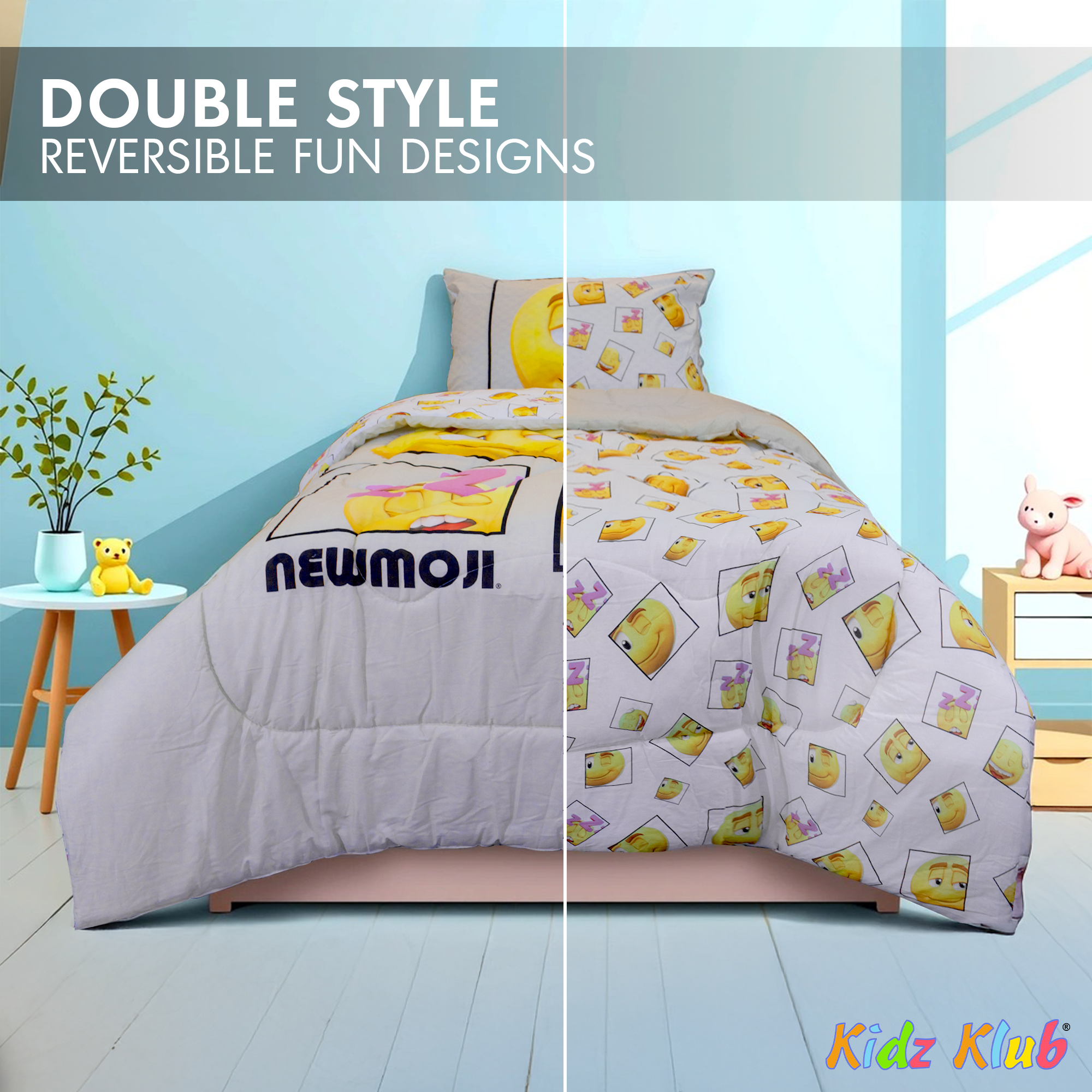 Kidz Klub 2-Piece Kids Emoji Smiley Comforter Set (160x220cm)