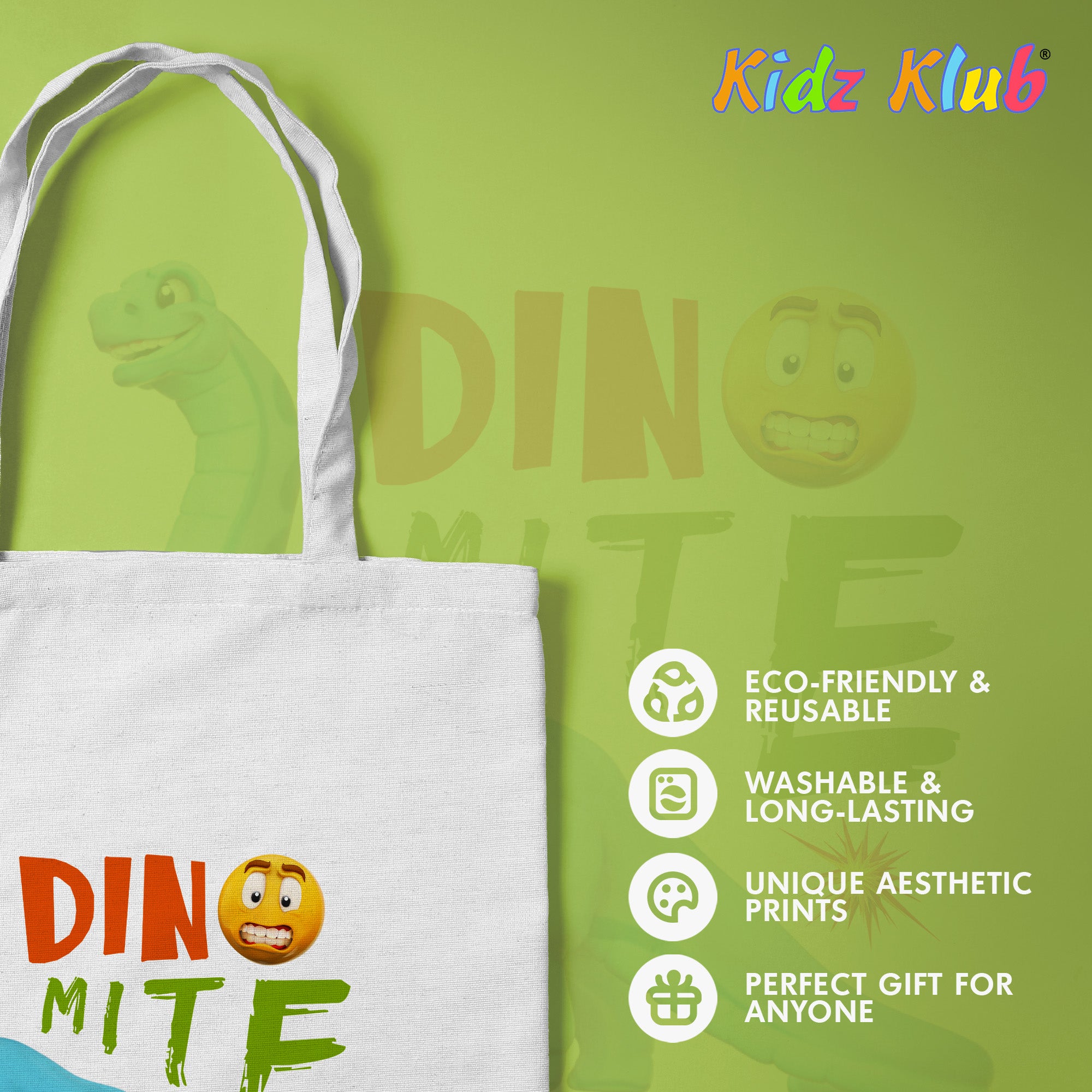 Kidz Klub Cotton Tote bag 40x40 Newmoji design - Pack of 2 - #Love & Dinomite