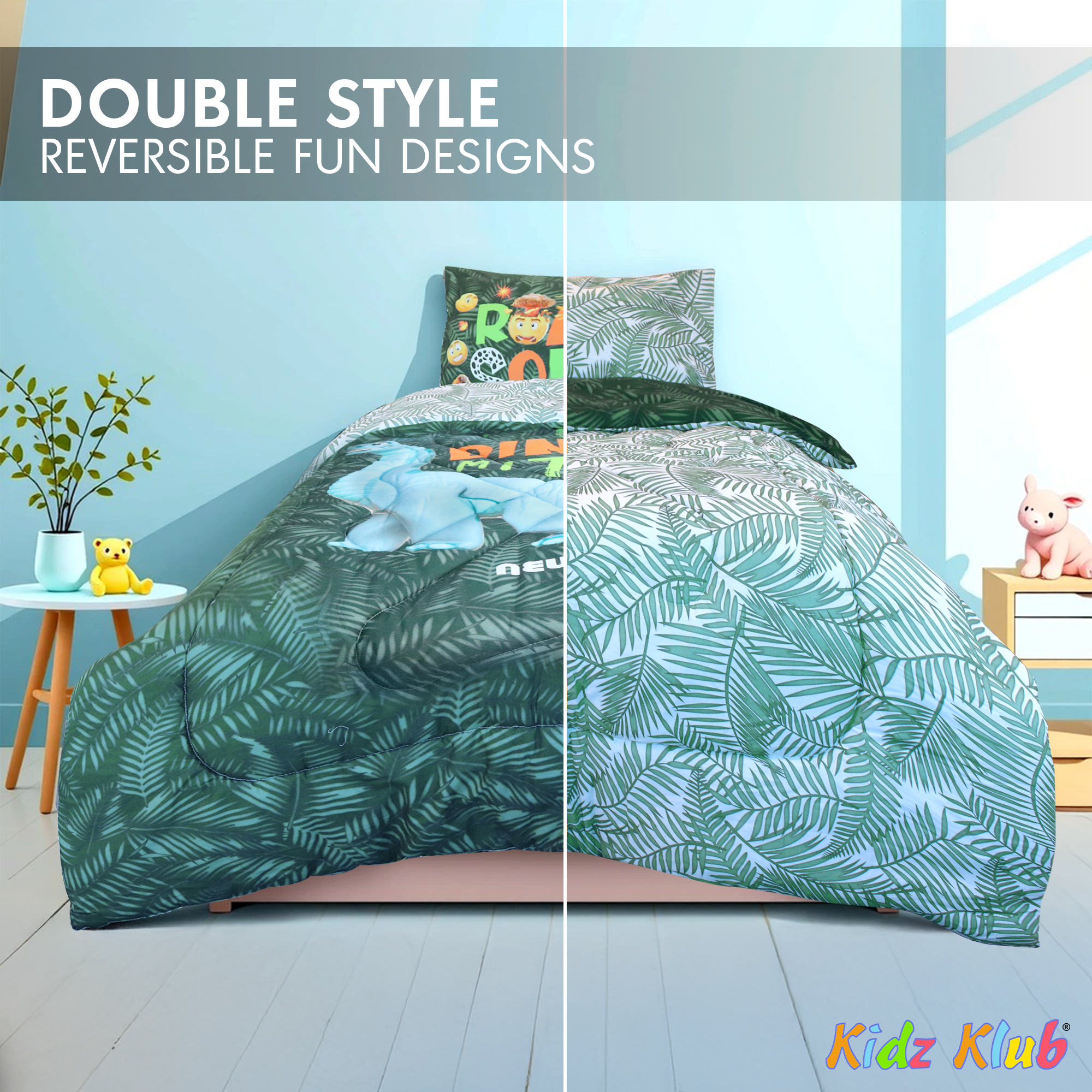 Kidz Klub 2-Piece Kids Dinomite Smiley Comforter Set (135 x 220cm)