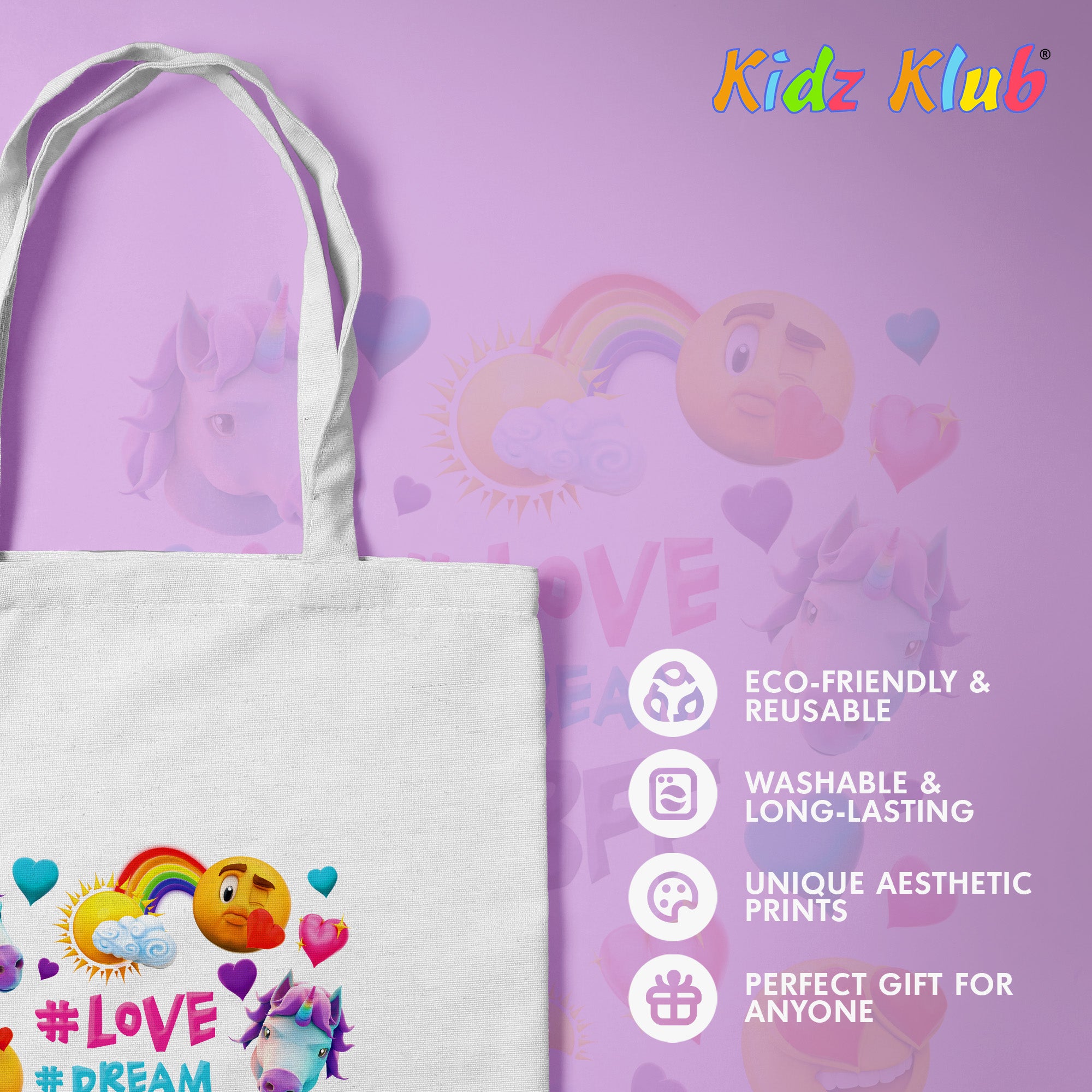 Kidz Klub Cotton Tote bag 40x40 Newmoji design - Pack of 2 - It's All Good & #Love