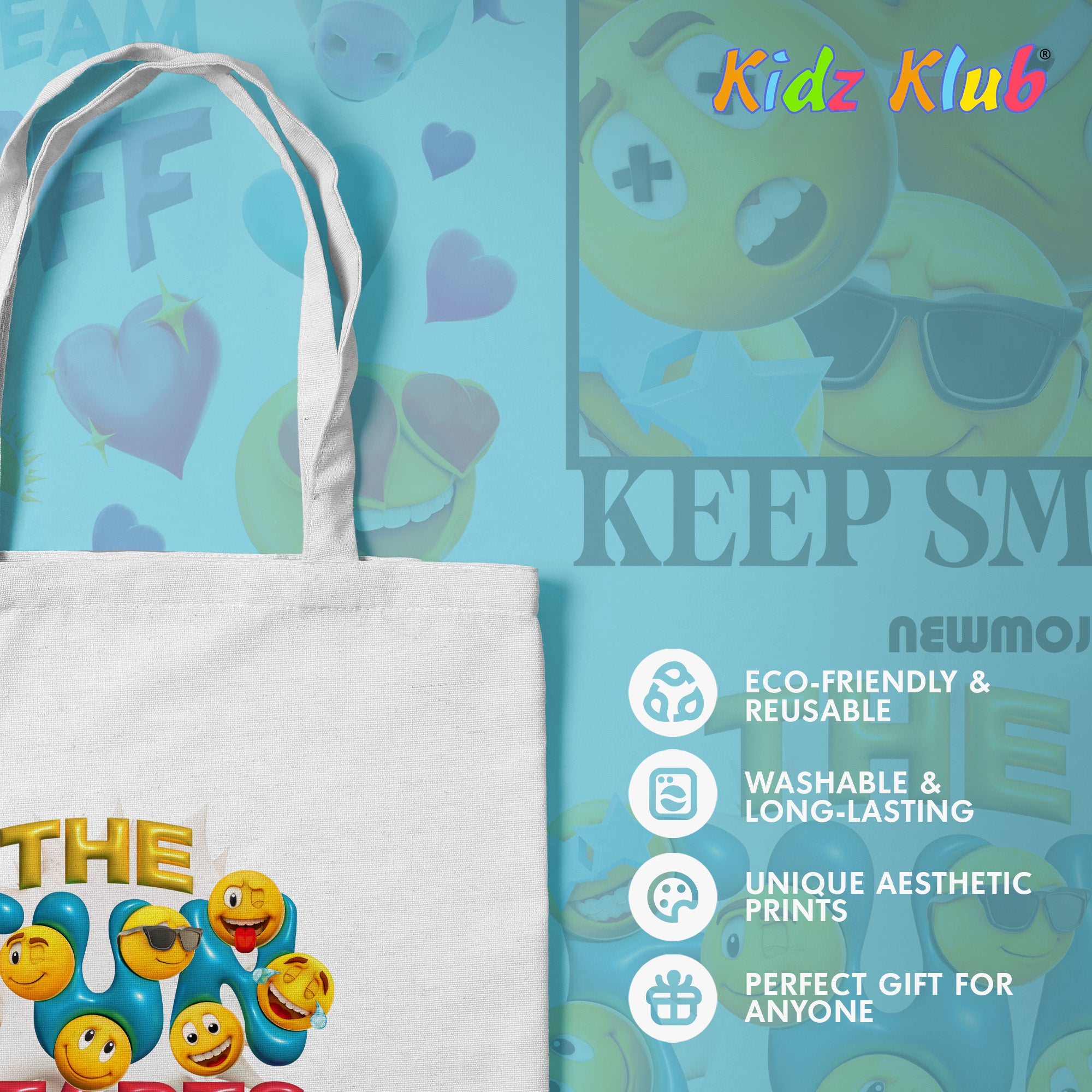 Kidz Klub Cotton Tote bag 40x40 Newmoji design - Pack of 4