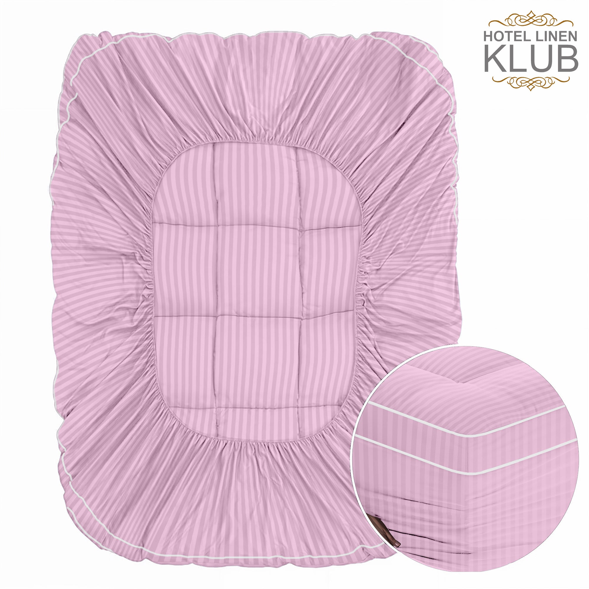 Hotel Linen Klub Fitted Mattress Topper Striped – 800 GSM Premium - Deep Pocket with All-around Elastic  - Pink