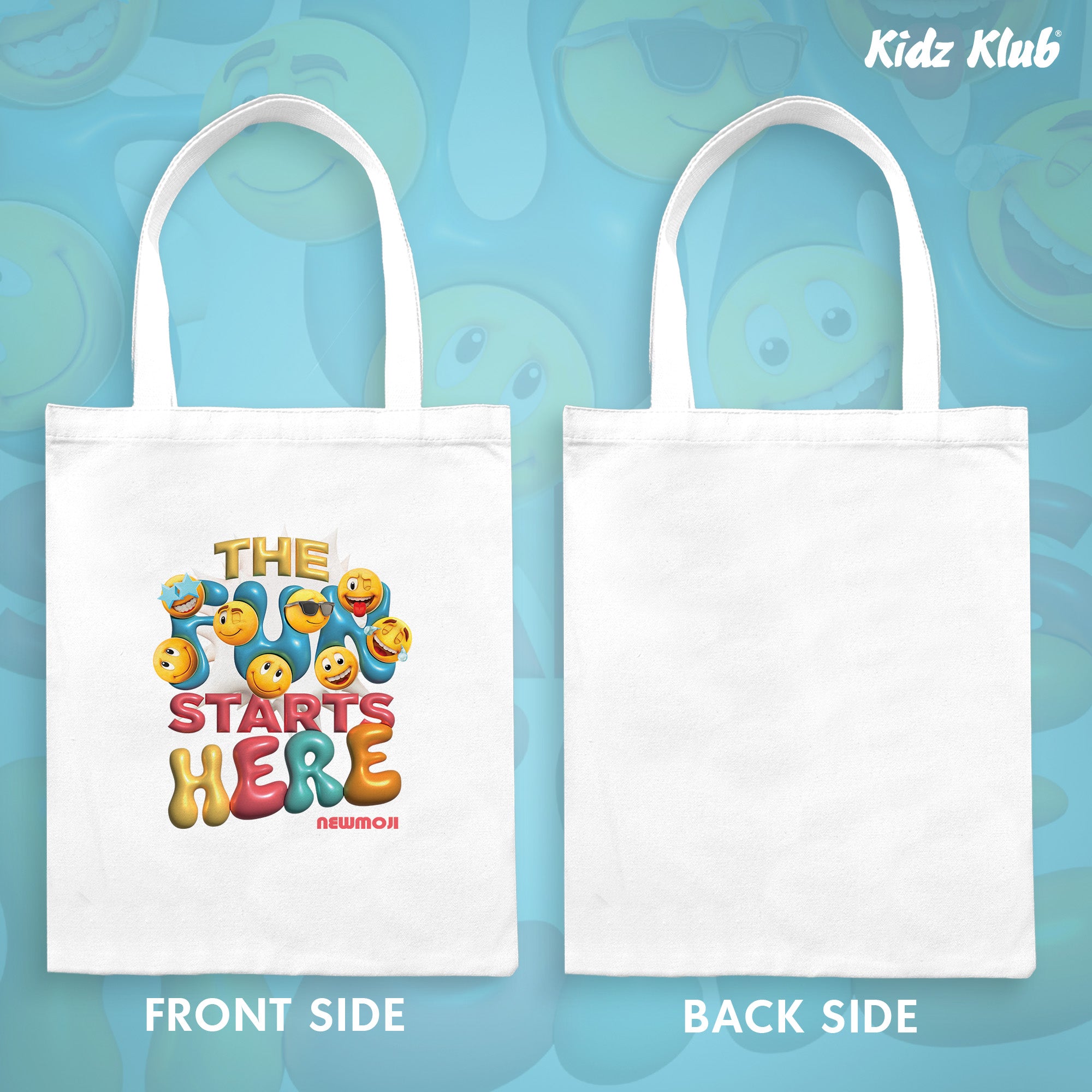 Kidz Klub Cotton Tote bag 40x40 Newmoji design - Pack of 2 - Fun Starts Here & Dinomite
