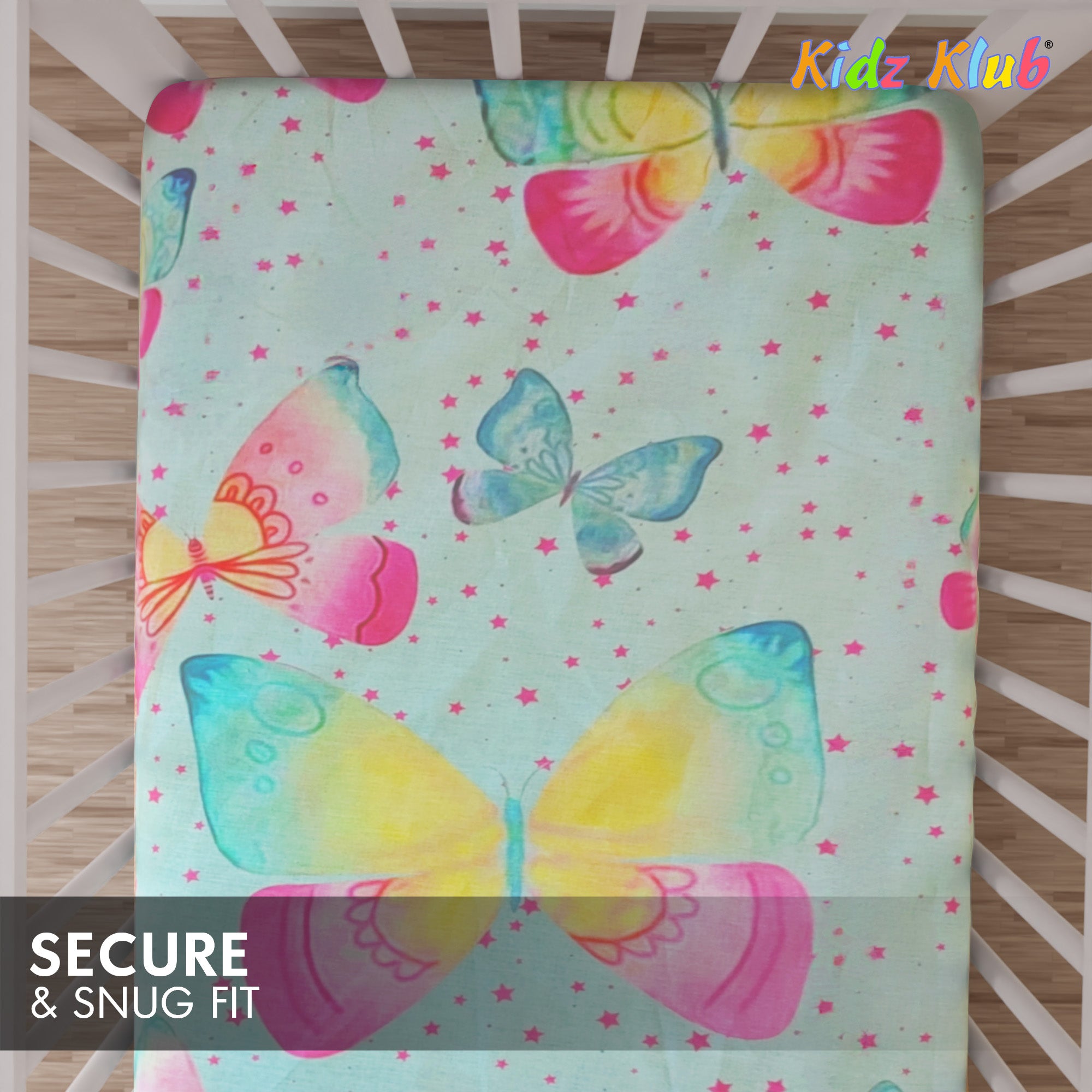 Kidz Klub 7-Piece Baby Cot Bedding Set – Soft Cotton, Blue Butterfly