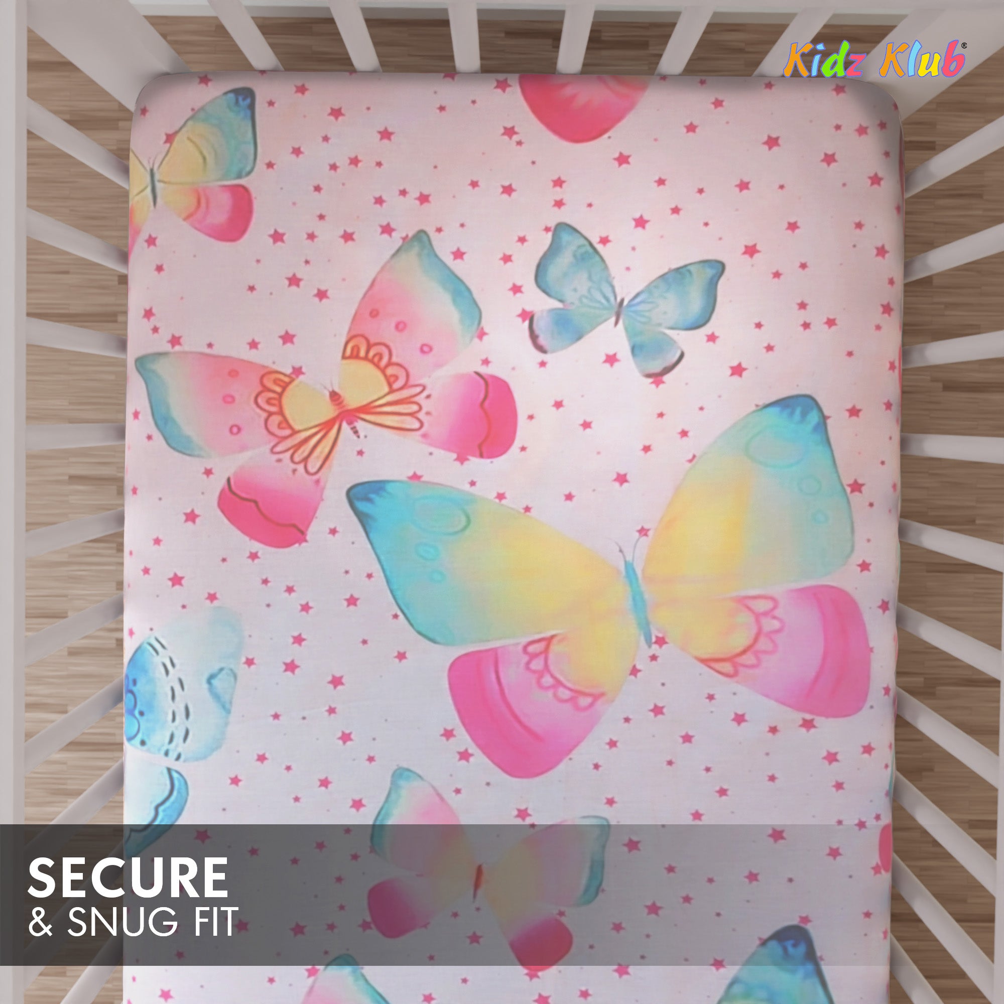 Kidz Klub 7-Piece Baby Cot Bedding Set – Soft Cotton, Pink Butterfly Design