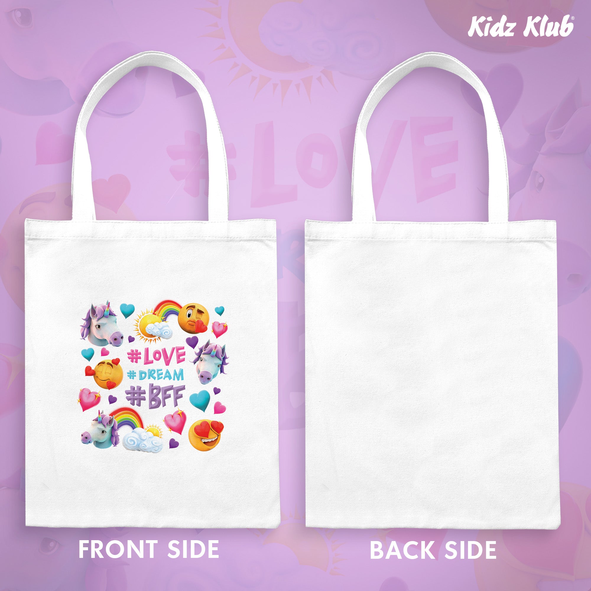Kidz Klub Cotton Tote bag 40x40 Newmoji design - Pack of 2 - #Love & Dinomite
