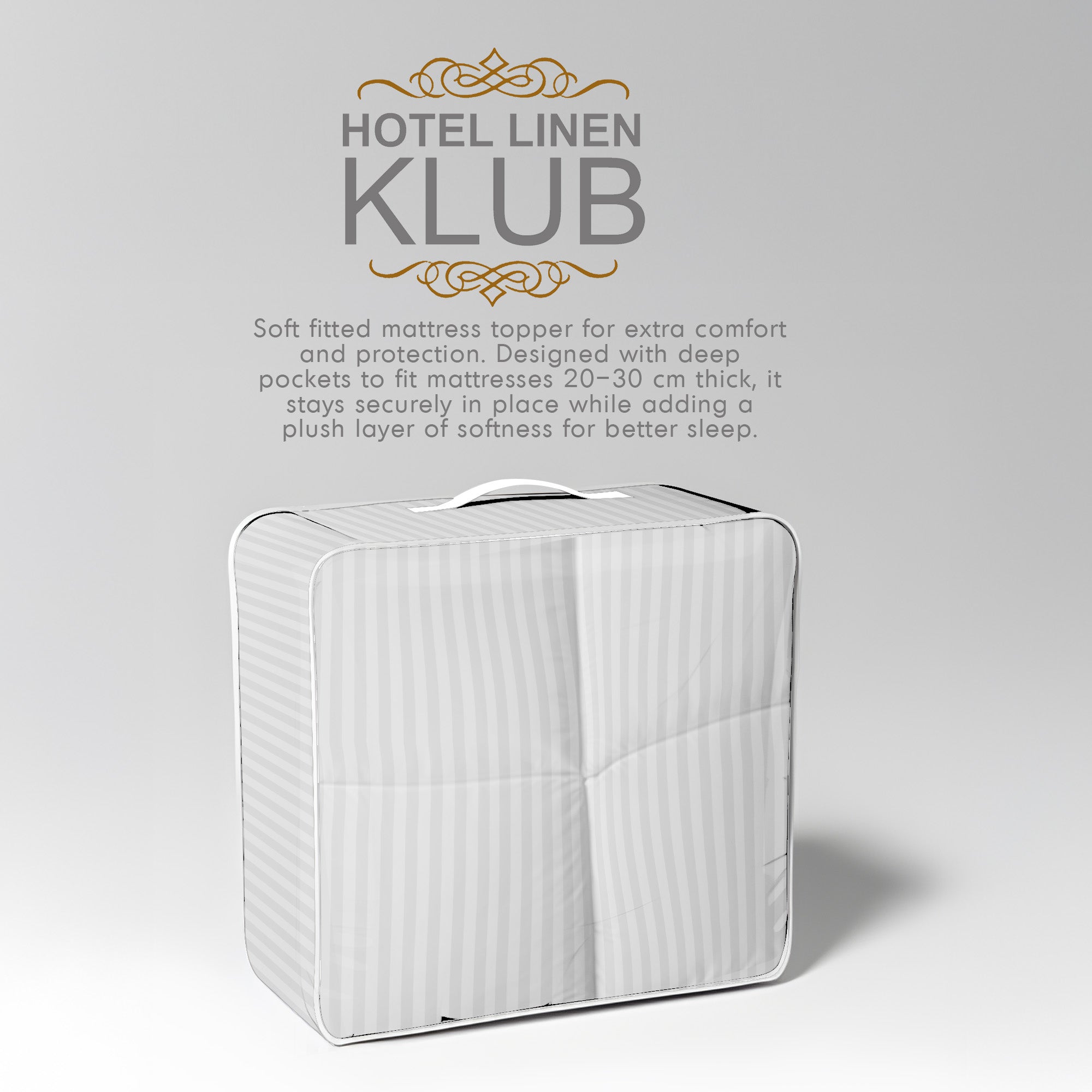 Hotel Linen Klub Fitted Mattress Topper Striped – 800 GSM Premium - Deep Pocket with All-around Elastic - White