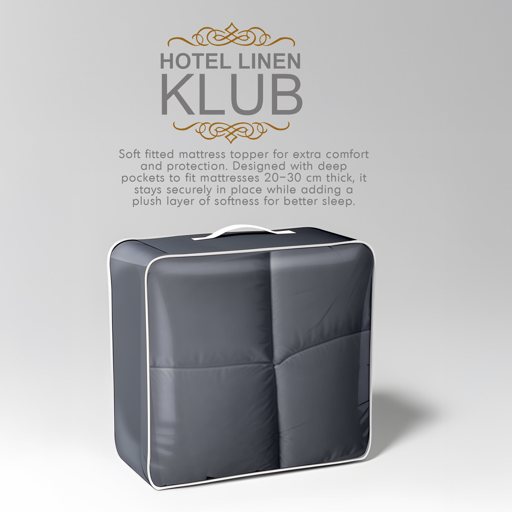 Hotel Linen Klub Fitted Mattress Topper Plain – 800 GSM Premium - Deep Pocket with All-around Elastic - Dark Grey