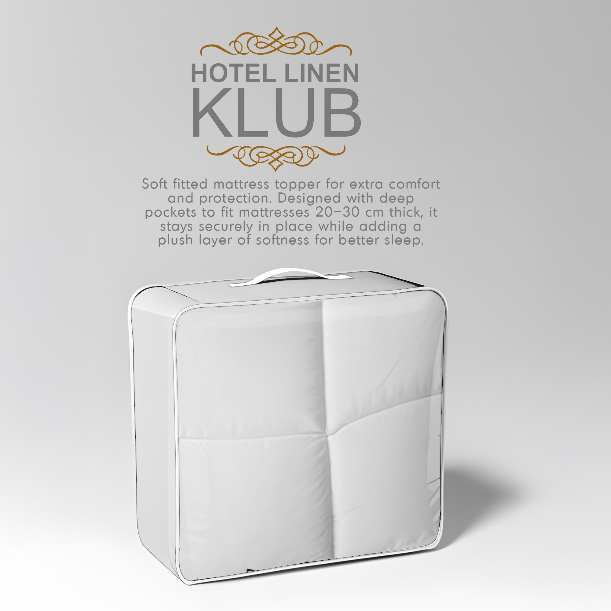 Hotel Linen Klub Fitted Mattress Topper Plain – 800 GSM Premium - Deep Pocket with All-around Elastic - White