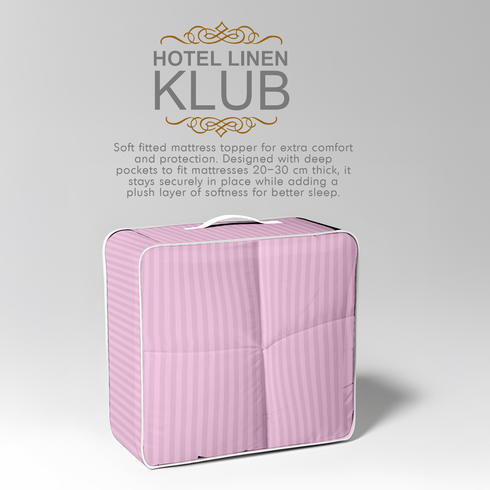 Hotel Linen Klub Fitted Mattress Topper Striped – 800 GSM Premium - Deep Pocket with All-around Elastic  - Pink