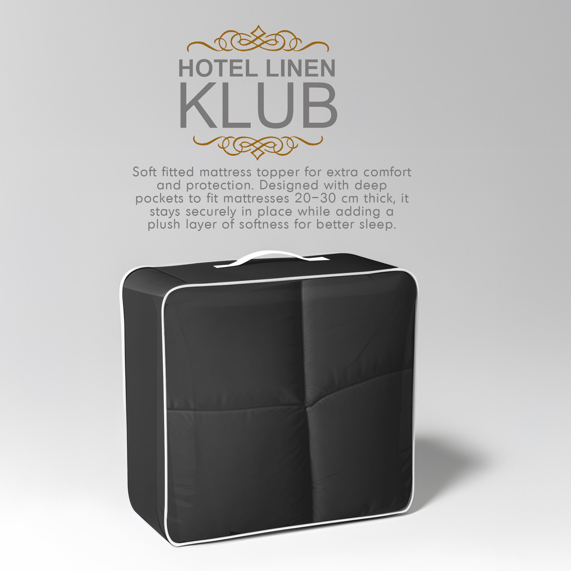 Hotel Linen Klub Fitted Mattress Topper Plain – 800 GSM Premium - Deep Pocket with All-around Elastic - Black