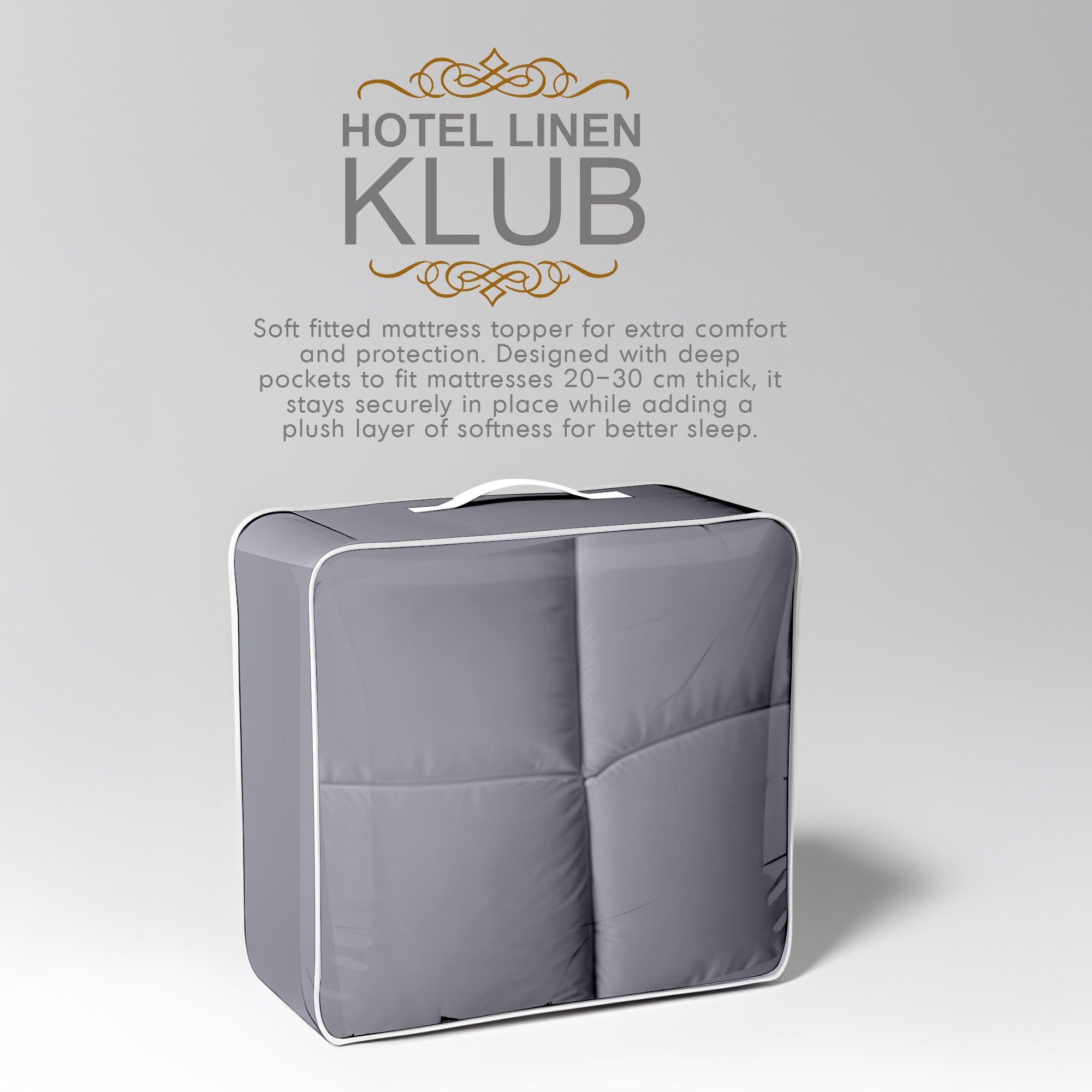 Hotel Linen Klub Fitted Mattress Topper Plain – 800 GSM Premium - Deep Pocket with All-around Elastic - Light Grey