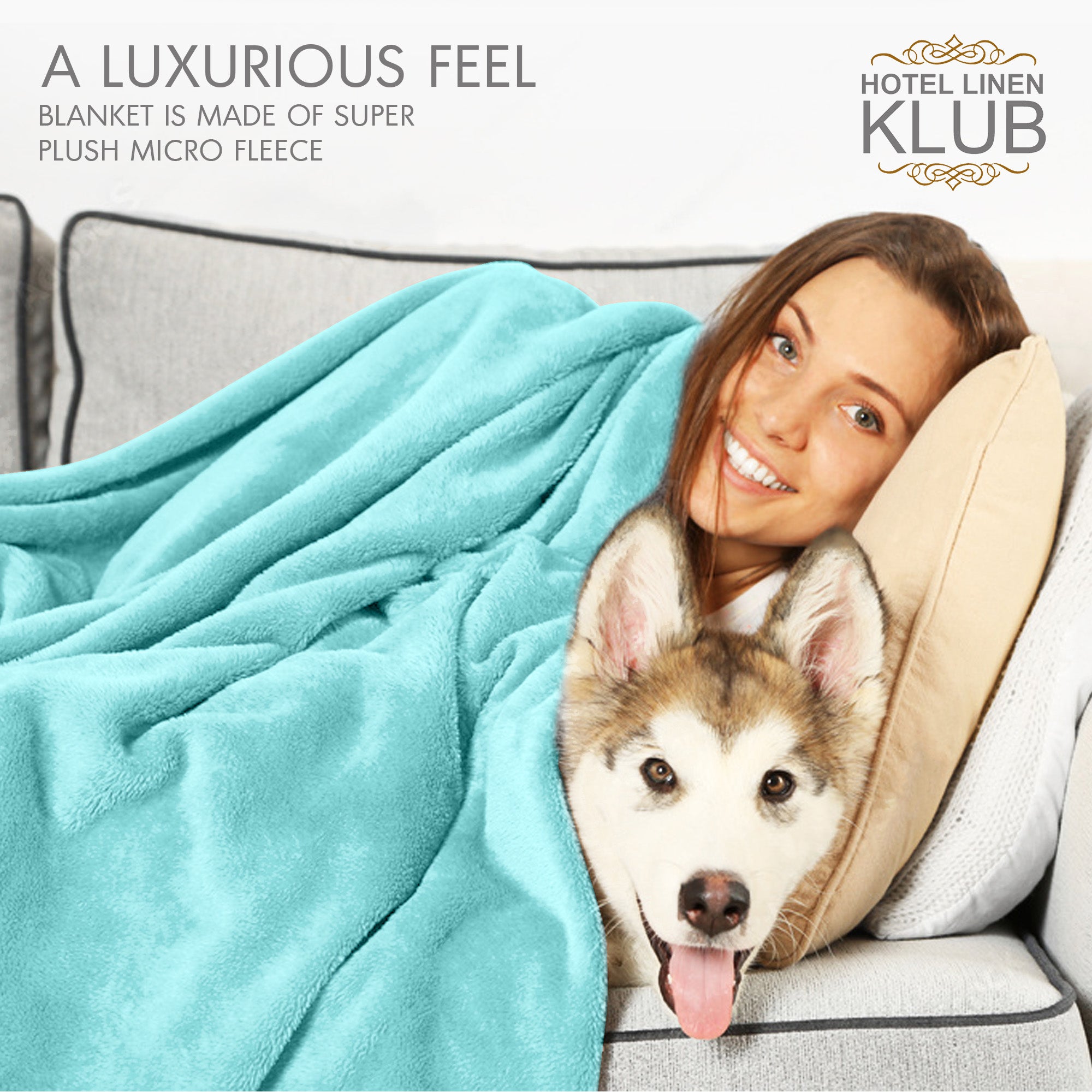 Hotel Linen Klub Micro Fleece Blanket – Ultra-Soft 260 GSM Flannel Throw for Warmth & Comfort - Aqua