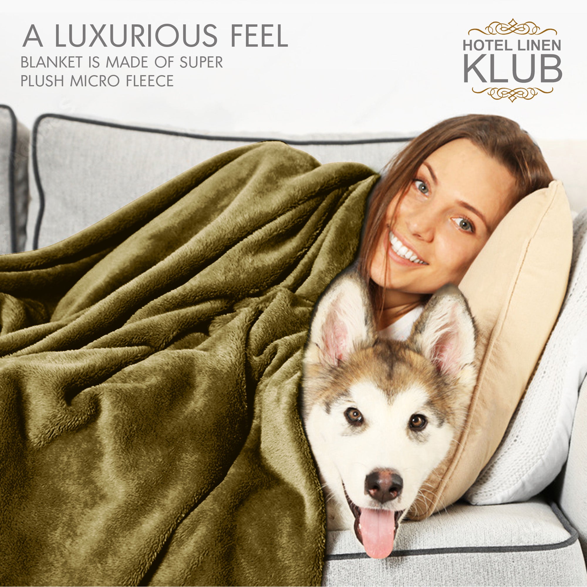 Hotel Linen Klub Micro Fleece Blanket – Ultra-Soft 260 GSM Flannel Throw for Warmth & Comfort - Olive