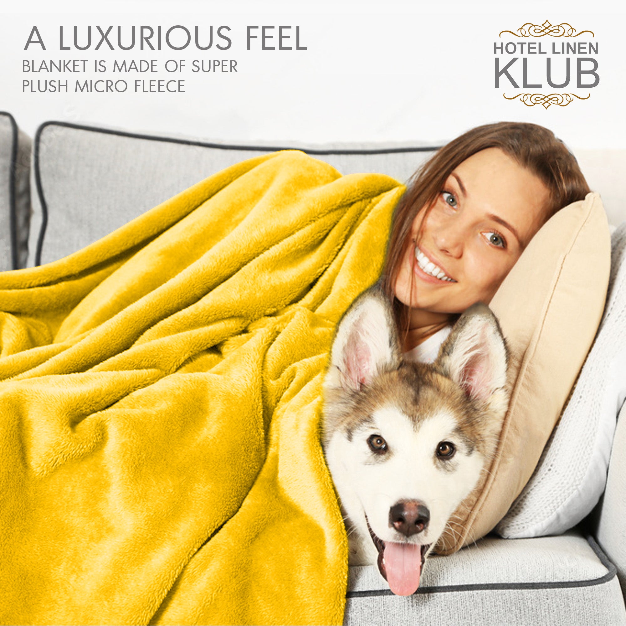 Hotel Linen Klub Micro Fleece Blanket – Ultra-Soft 260 GSM Flannel Throw for Warmth & Comfort - Yellow