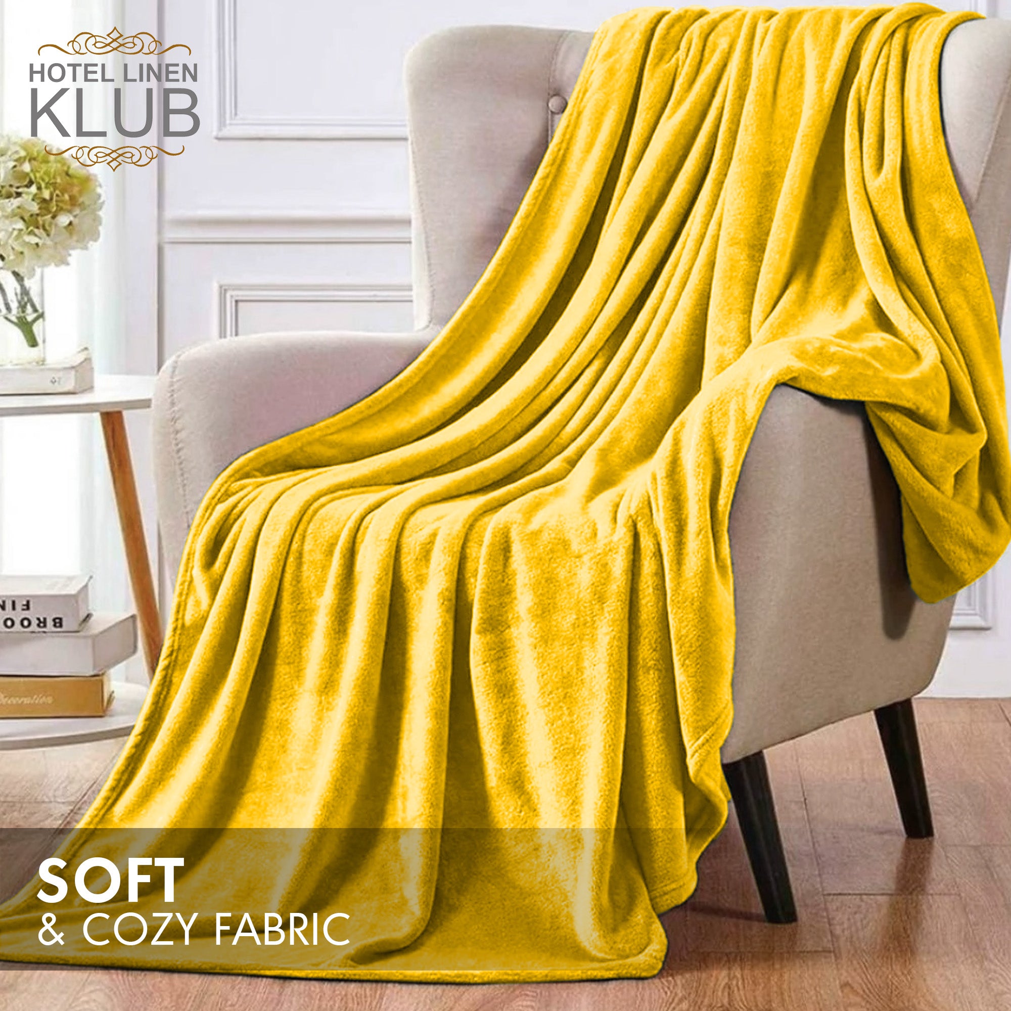 Hotel Linen Klub Micro Fleece Blanket – Ultra-Soft 260 GSM Flannel Throw for Warmth & Comfort - Yellow