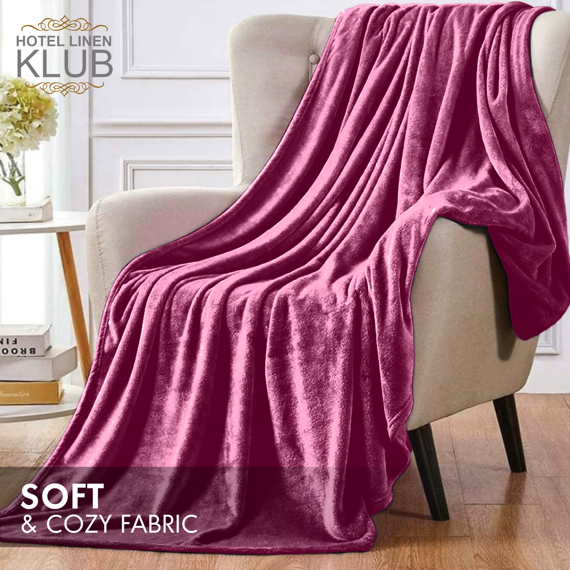 Hotel Linen Klub Micro Fleece Blanket – Ultra-Soft 260 GSM Flannel Throw for Warmth & Comfort - Rose Pink