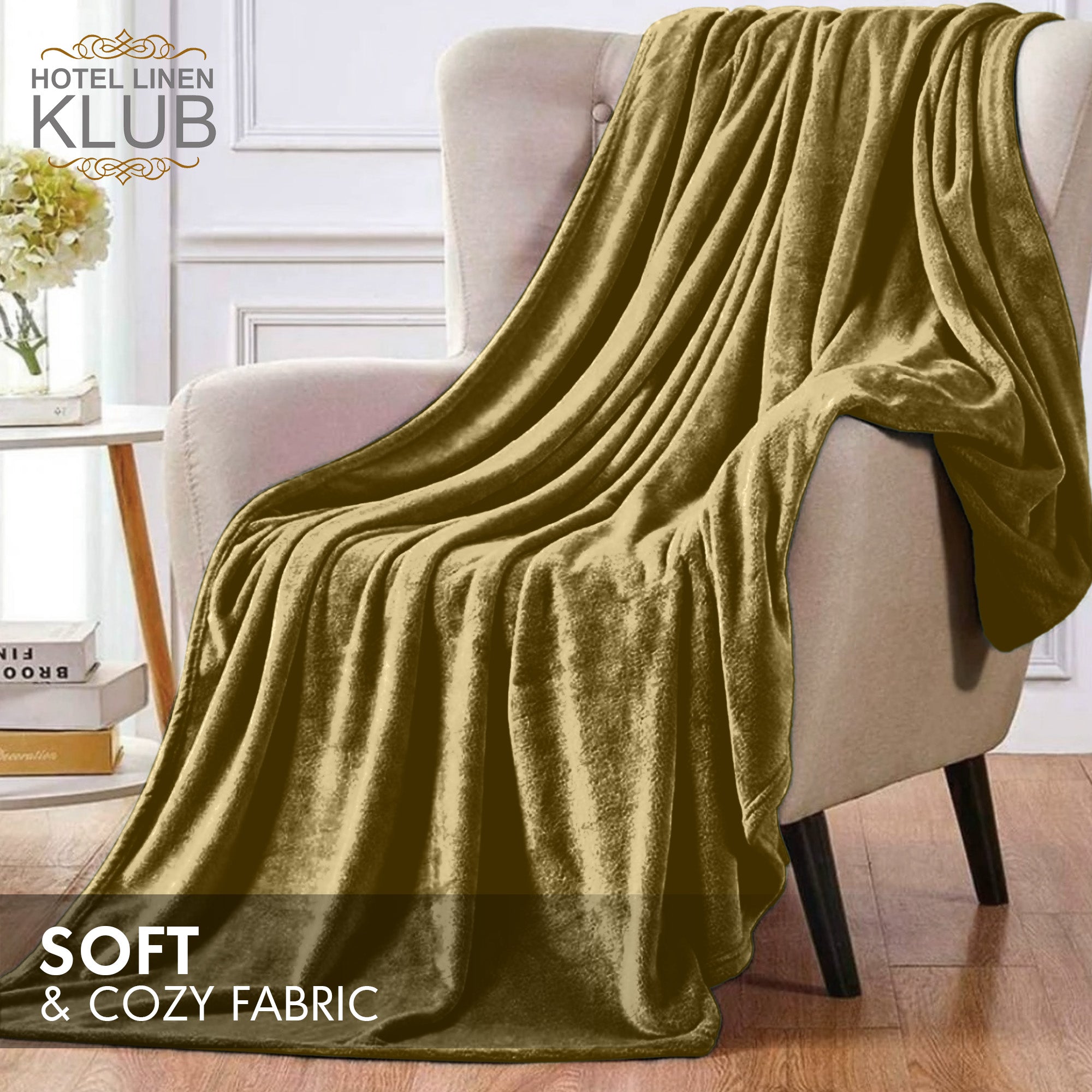 Hotel Linen Klub Micro Fleece Blanket – Ultra-Soft 260 GSM Flannel Throw for Warmth & Comfort - Olive