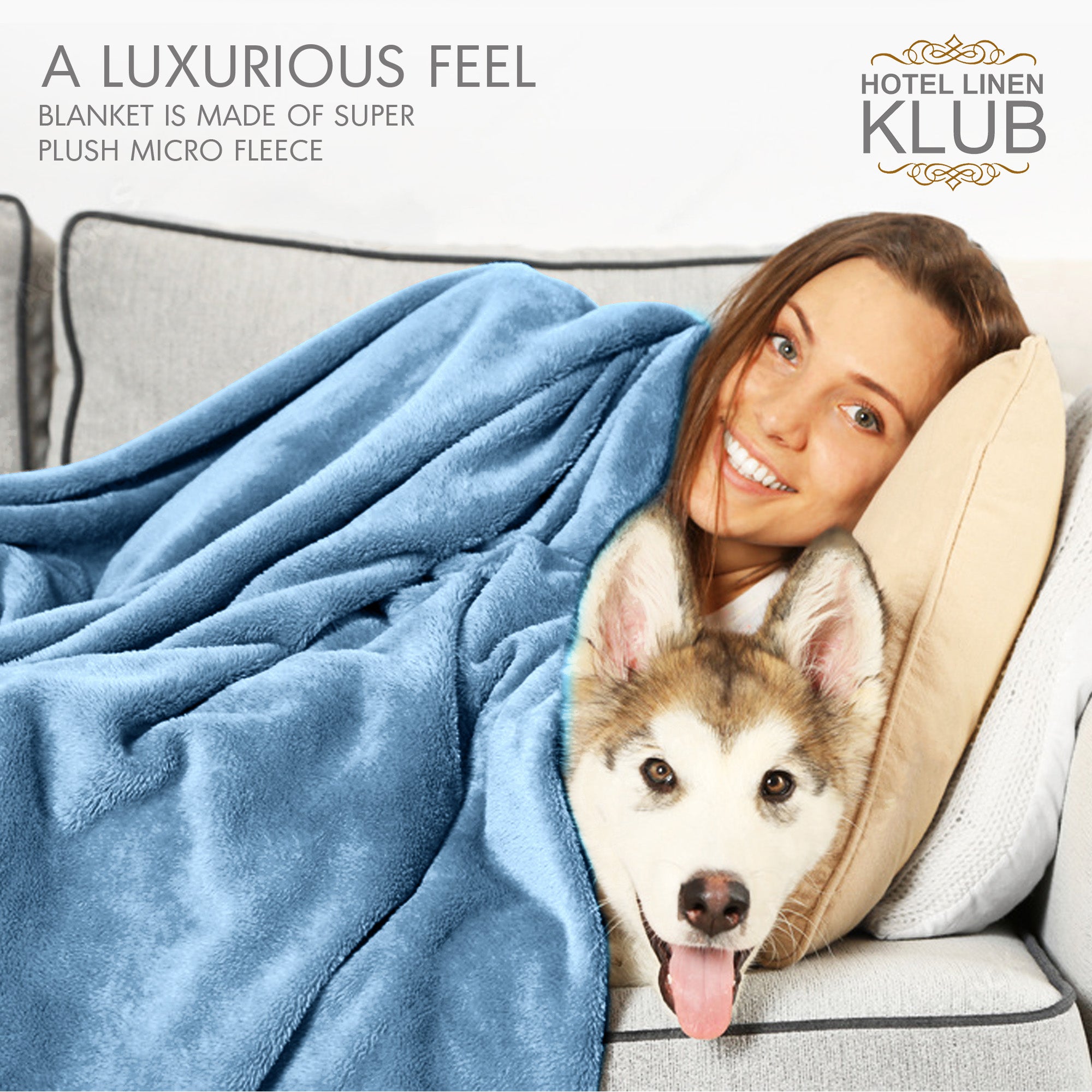 Hotel Linen Klub Micro Fleece Blanket – Ultra-Soft 260 GSM Flannel Throw for Warmth & Comfort - Metallic Blue