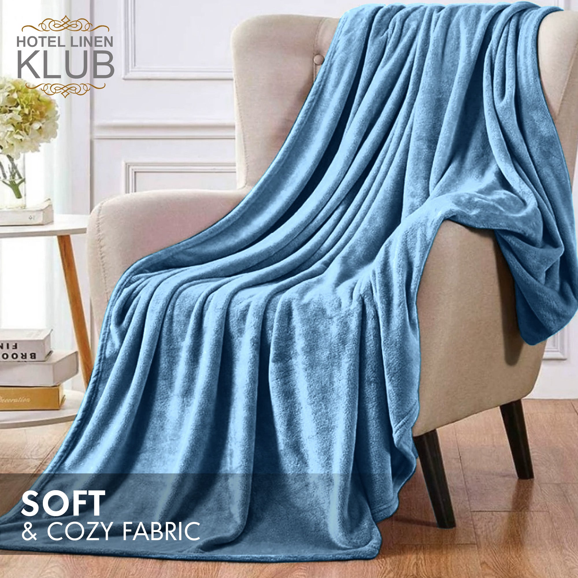 Hotel Linen Klub Micro Fleece Blanket – Ultra-Soft 260 GSM Flannel Throw for Warmth & Comfort - Metallic Blue