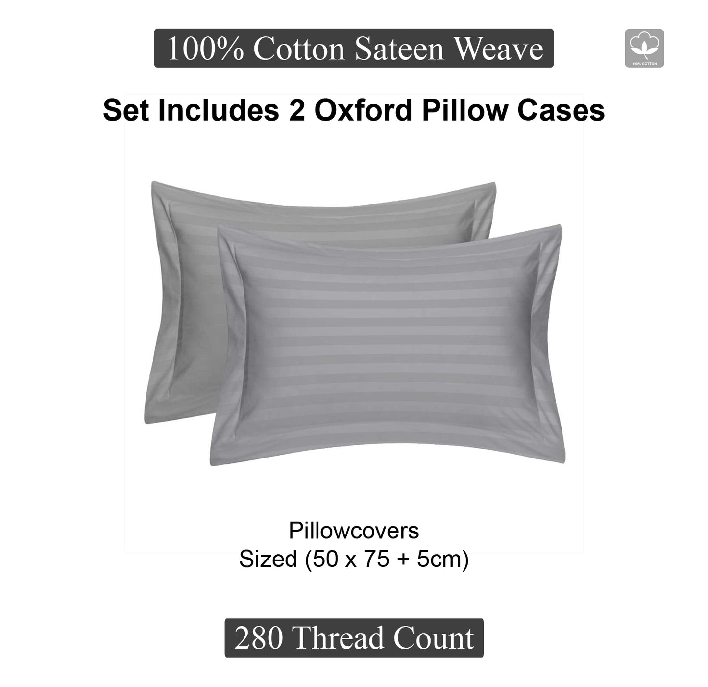 Silver Stripe Sateen Oxford Pillowcase