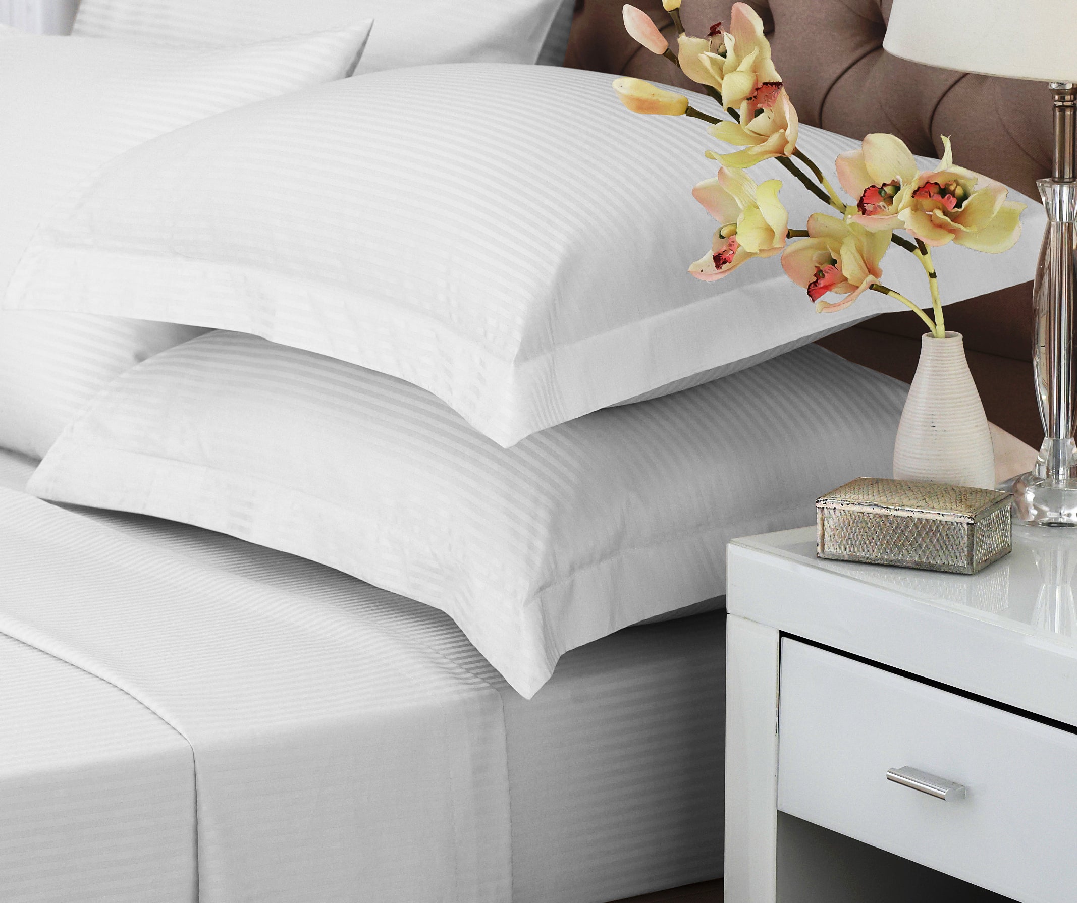 Hotel Linen Klub Bed Sheet Set – 3-Piece 300 TC 100% Cotton Stripe Sateen - White