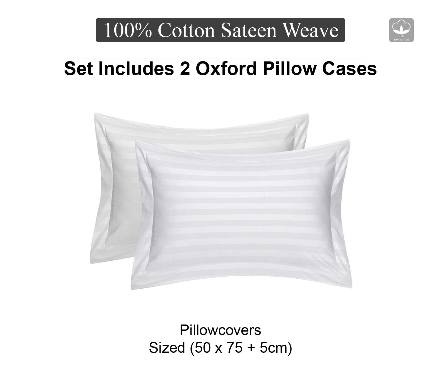 Hotel Linen Klub Bed Sheet Set – 3-Piece 300 TC 100% Cotton Stripe Sateen - White